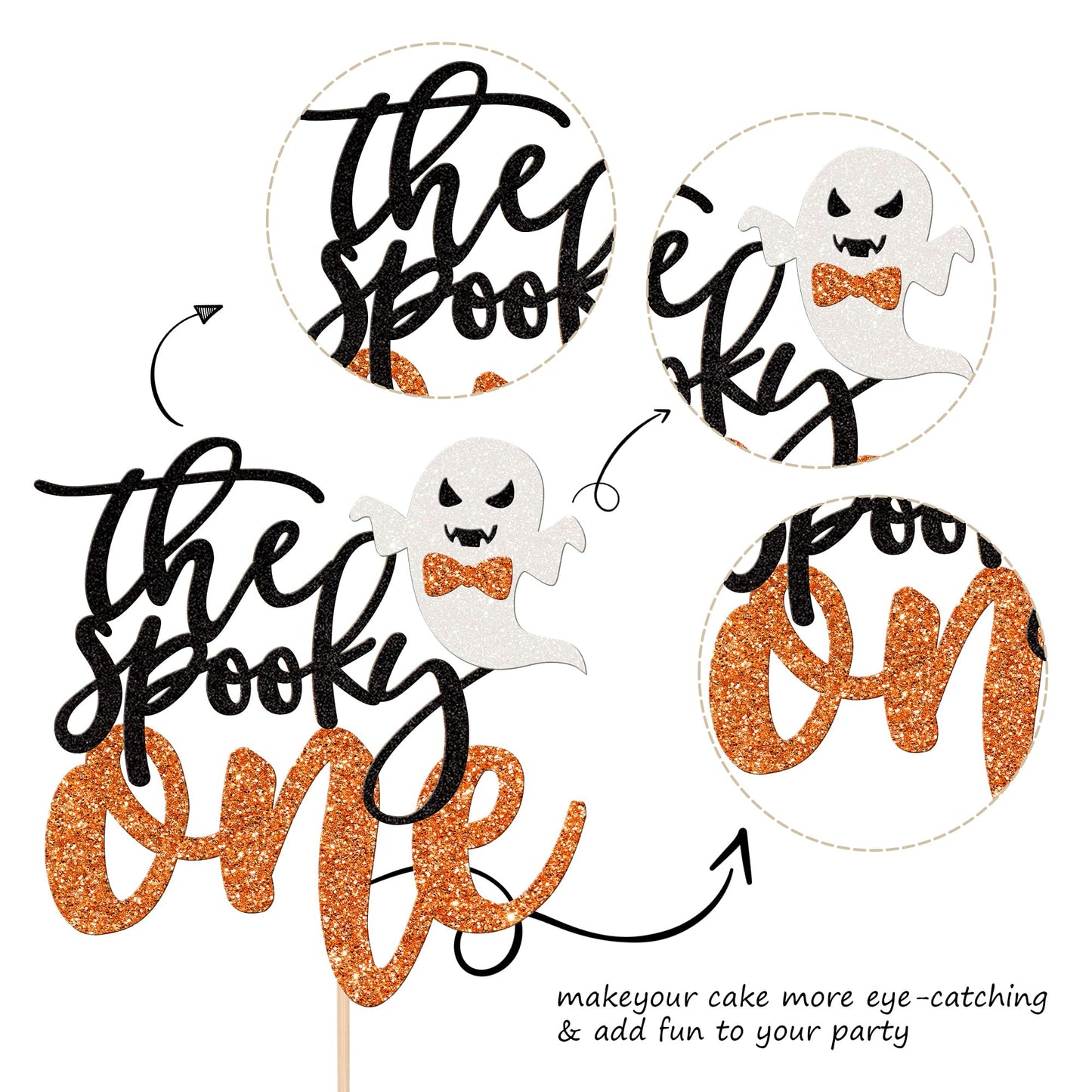 1 Pcs The Spooky One Cake Topper Glitter Ghost Halloween 1St Birthday Cake Pick Spooky One Cake Decoration For Halloween Theme B