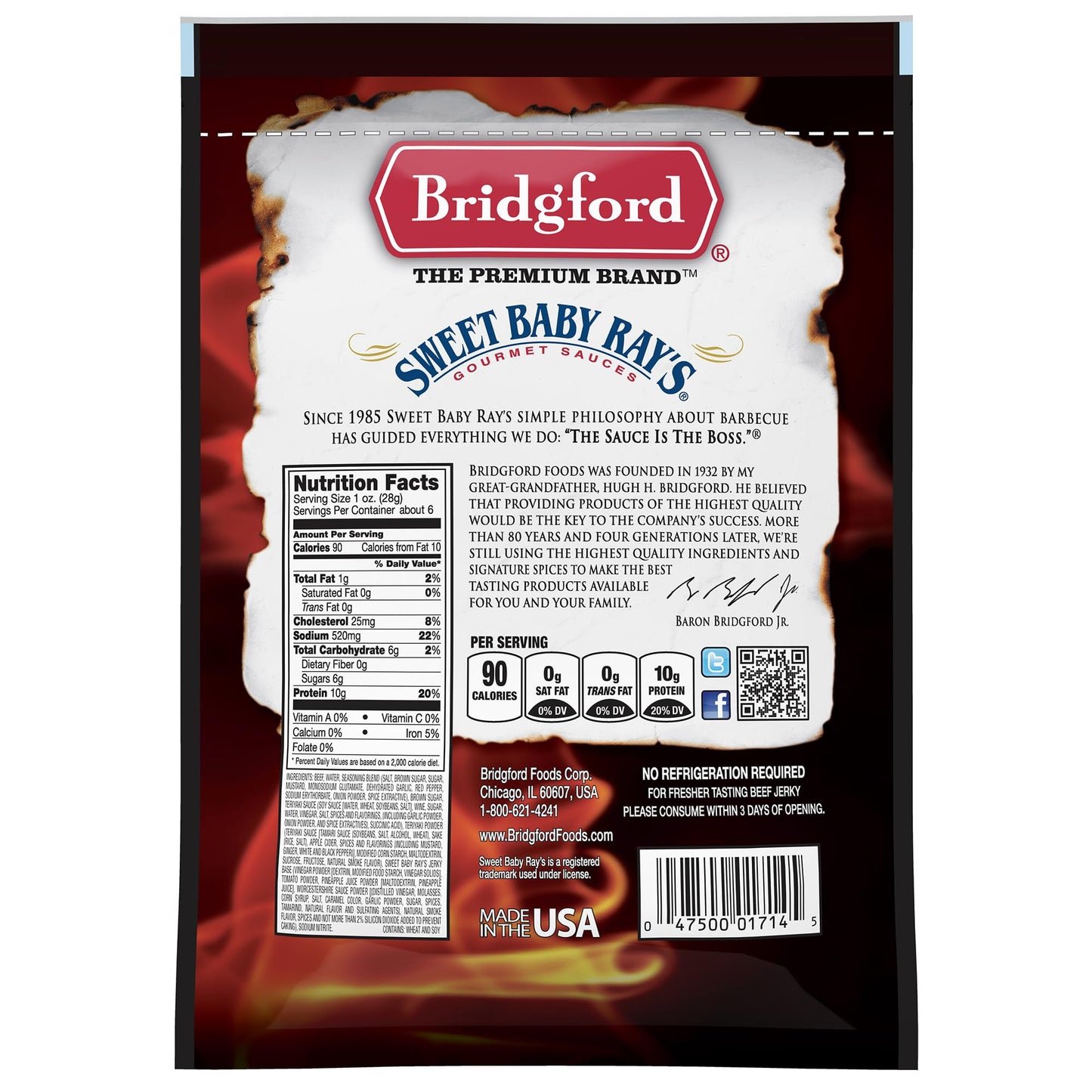 Bridgford Sweet Baby Rays Beef Jerky Sweet Teriyaki 6.2 Oz Pack Of 6 - High Protein Snacks For Low Carb And High Protein Diets -