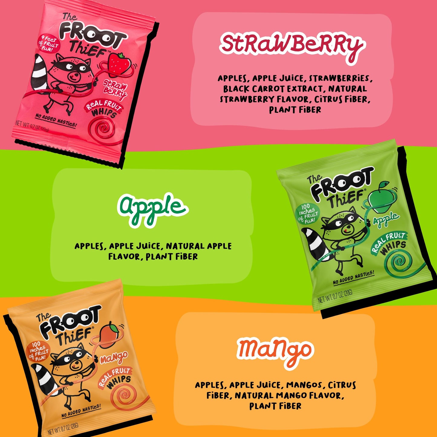 The Froot Thief Real Fruit Snack Whips, Apple, Nut Free, Perfect For School Lunches And Snacks, Individual Bags Kids Snacks, 40