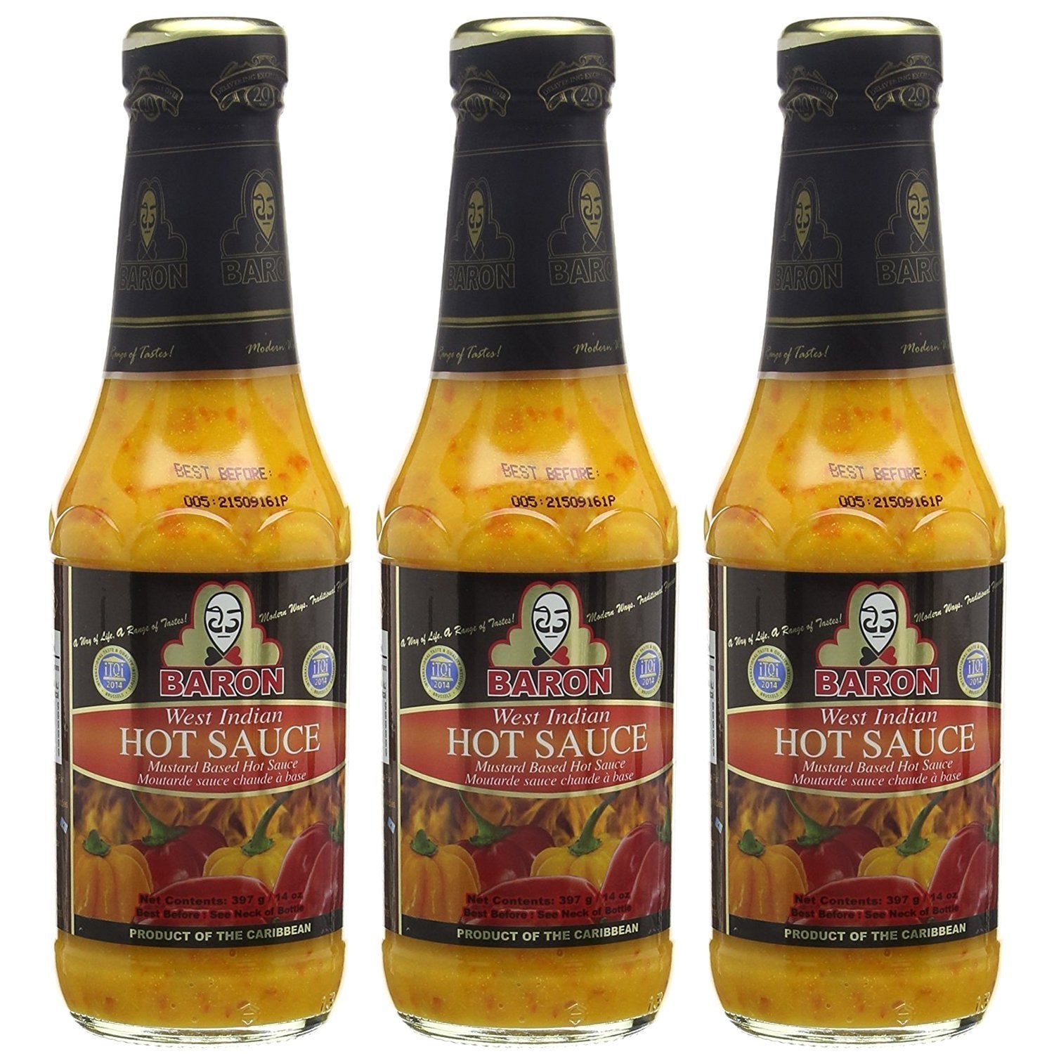 Baron West Indian Hot Pepper Sauce 14oz (Pack of 3)