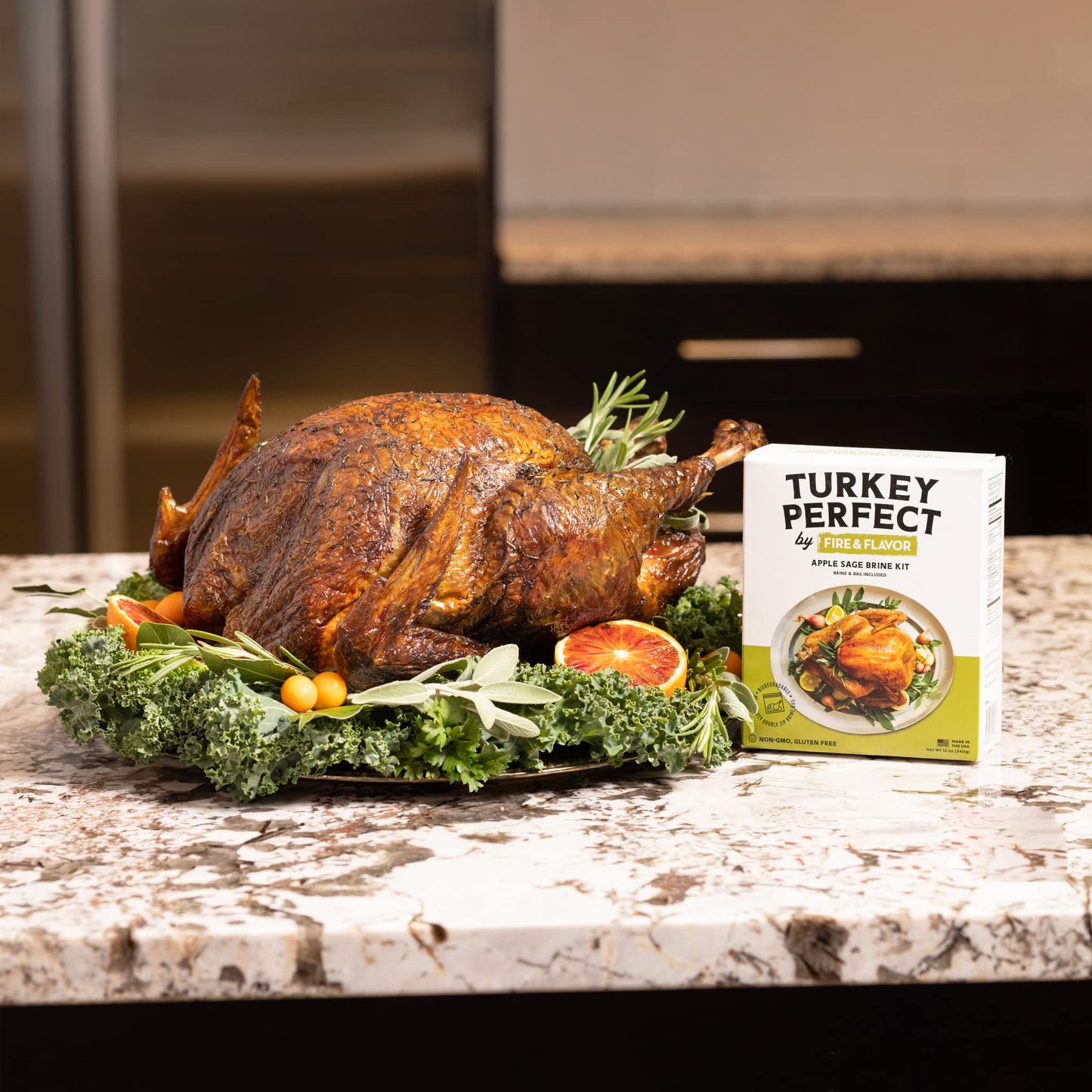 Fire & Flavor Apple Sage Turkey Perfect Brine - Turkey Brine Kit with Bag for Roasting  Grilling  smoky aroma  and Frying - Brining Seasonings for Cooking and Turkey Brine Bag - Turkey Brine and Rub Kit