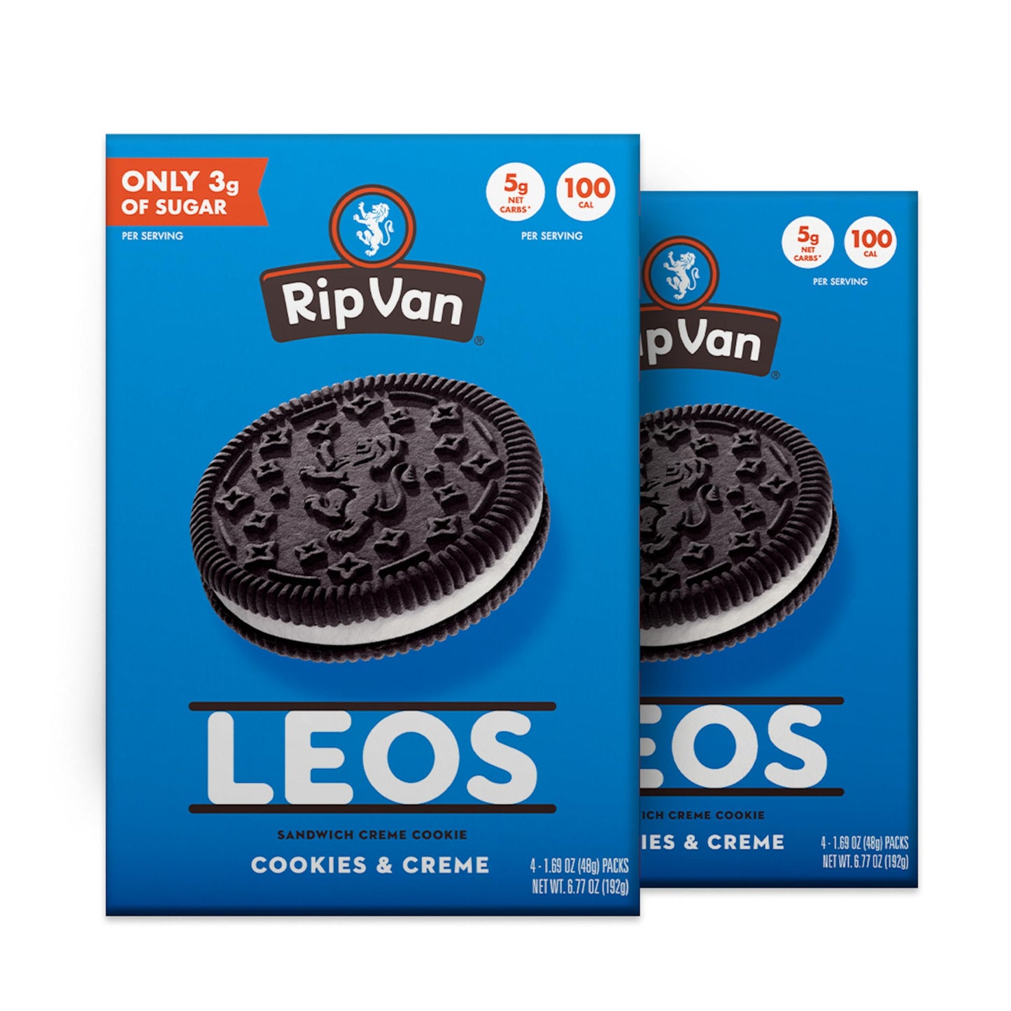 Rip Van Leos - Cookies And Cream Sandwich Cookies - Low Sugar & Low Carb Snack - Diabetic & Vegan Snacks - 32 Cookies (2 X 6.77Oz Packs)