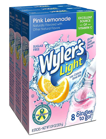 Wyler'S Light Singles To Go Powder Packets, Water Drink Mix, Pink Lemonade, 24 Single Servings (Pack Of 3)