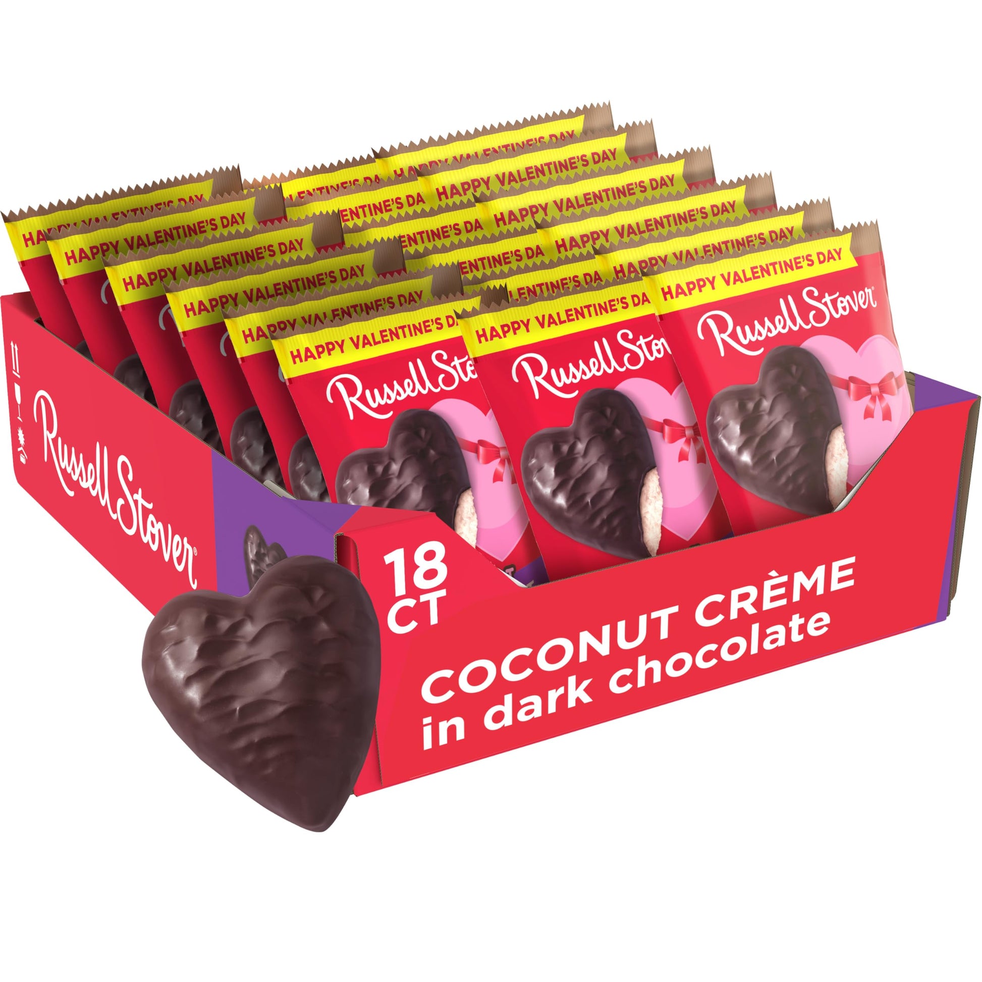 Russell Stover ValentineS Day Dark Chocolate Coconut Crme Heart  1.3 Oz. (Pack Of 18)