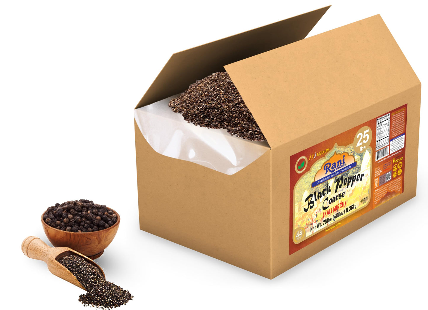 Rani Black Pepper Coarse Ground 28 Mesh (Table Grind) 400Oz (25Lbs) 11.36Kg Bulk Box ~ All Natural | Vegan | Gluten Friendly | N