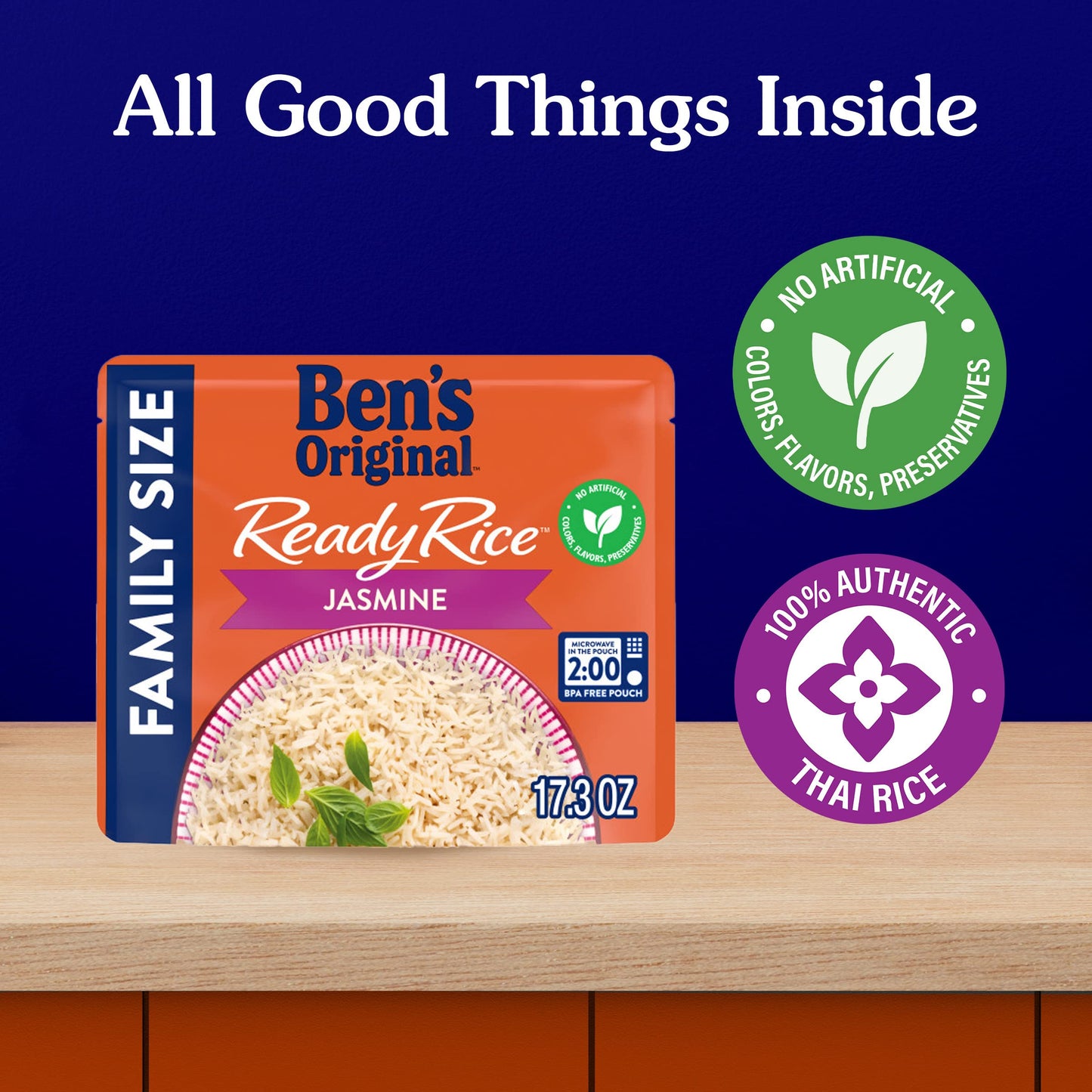 BEN S ORIGINAL Ready Rice Jasmine Family Size Rice, Easy Dinner Side, 17.3 OZ Pouch (Pack of 6)