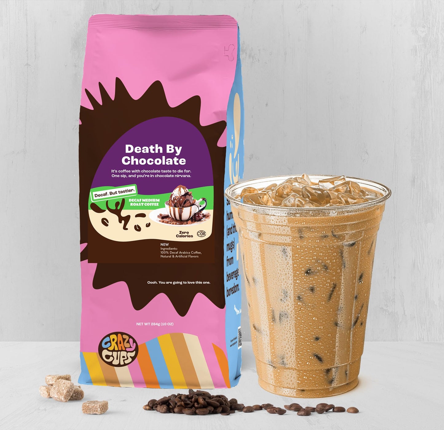 Crazy Cups Flavored Ground Decaf Chocolate Coffee, Decaffeinated Death By Chocolate Coffee In 10 Oz Bag, For Brewing Flavored Ho
