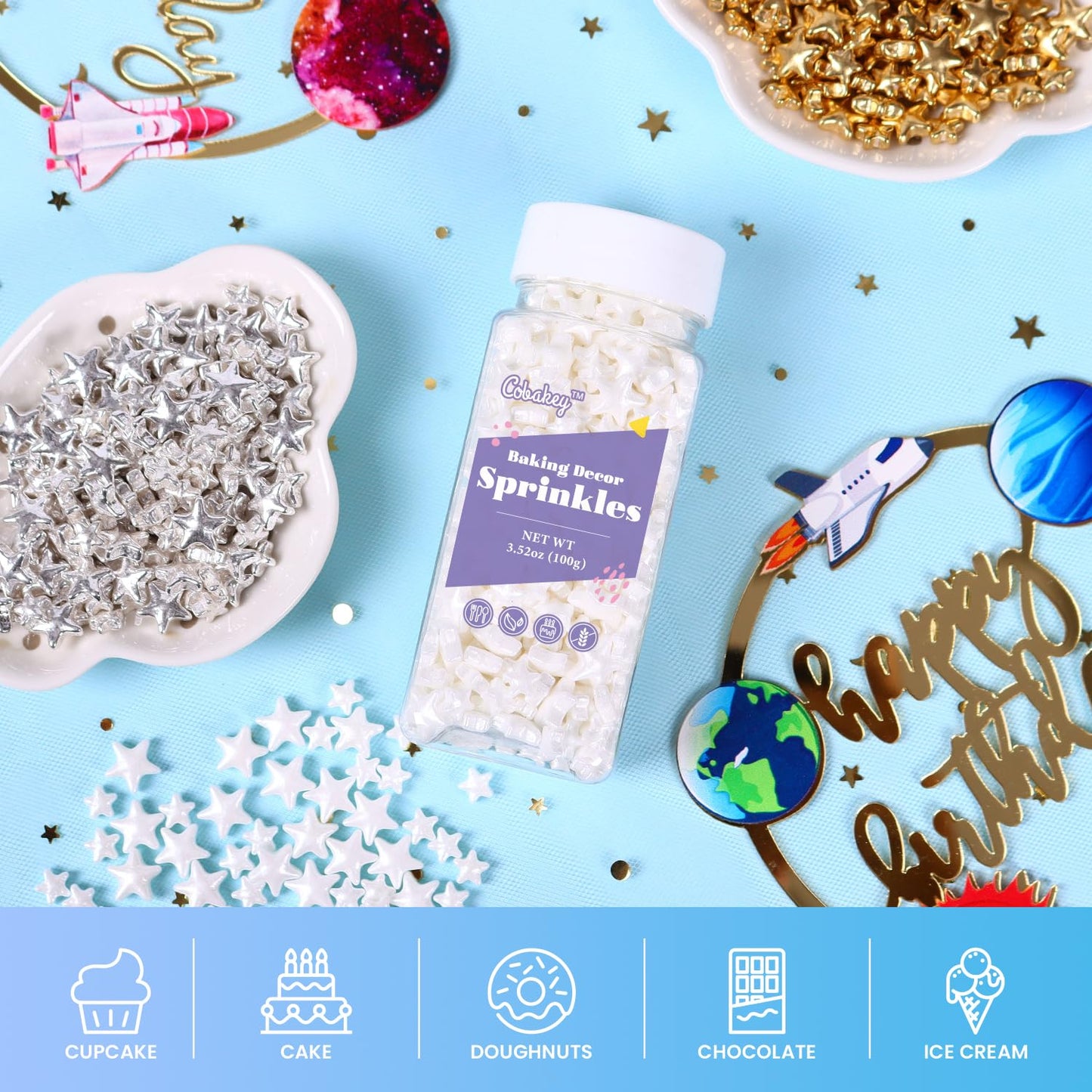 White Sprinkles For Cake Decorating, White Star Sprinkles Perfect For Cupcake Toppers Wedding Party Valentines Halloween Christm