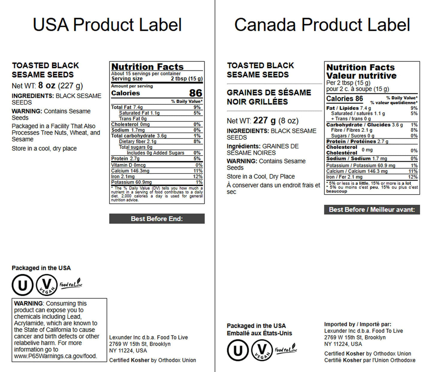 Food To Live Toasted Black Sesame Seeds, 8 Ounces - Crunchy And Nutritious Snack, Oven Roasted, Unsalted, No Oil Added, Perfect