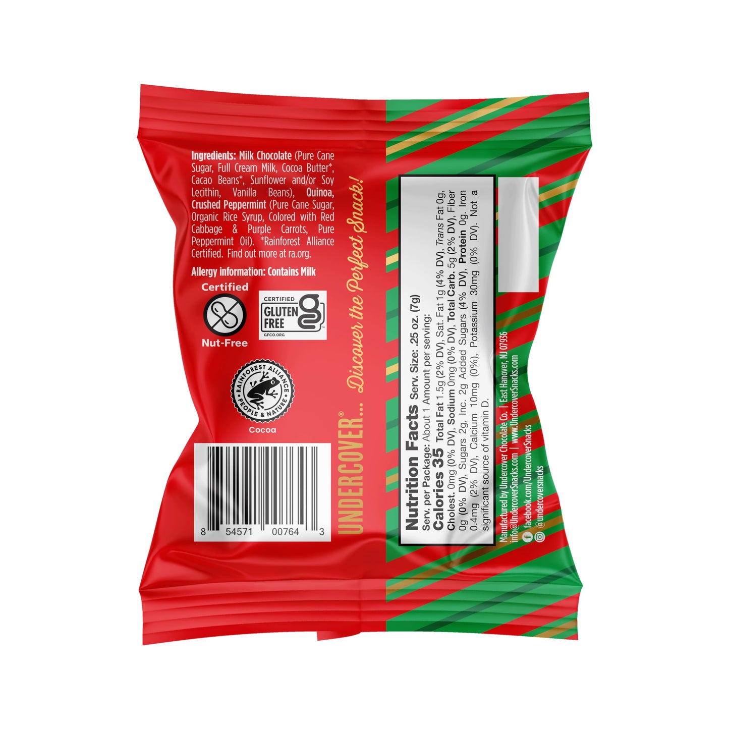 Undercover Chocolate Quinoa Crisps - Milk Chocolate + Peppermint | 70-Count, Individually Wrapped Crisps | Gluten Free, Nut-Free