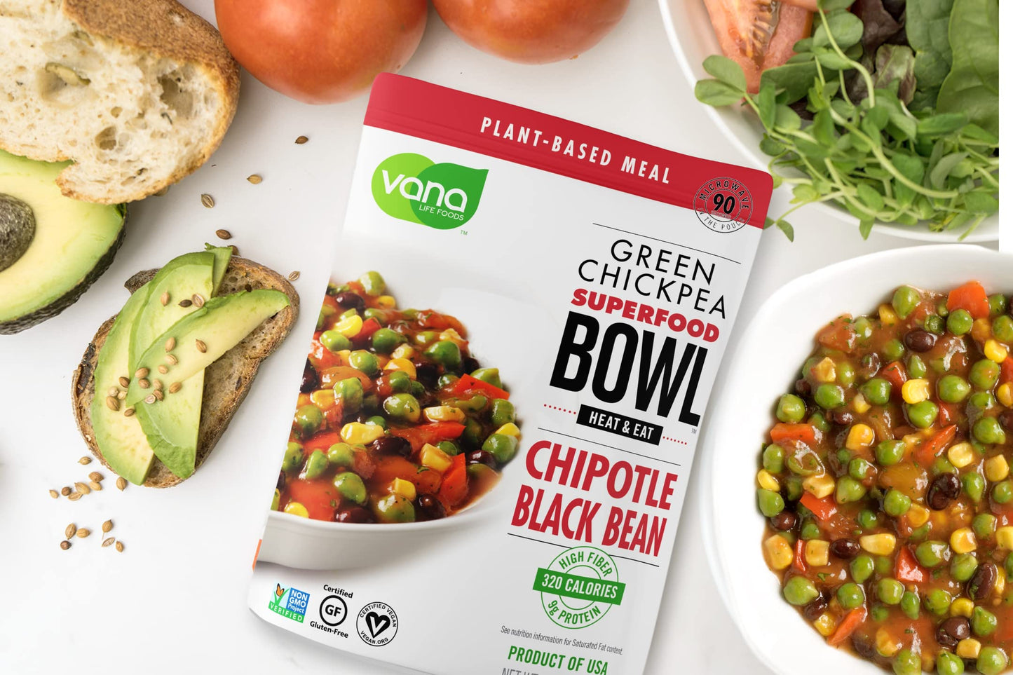 Vana Life'S Foods Plant Based Ready Meal - Smokey Chipotle And Zesty Thai Coconut Lime Green Chickpea Superfood - Indian Cuisine
