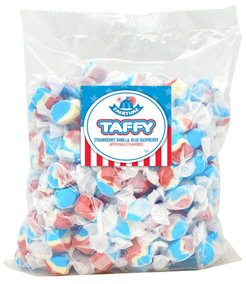Adams & Brooks Fairtime Taffy - Americana Red, White, and Blue Candy for Candy Buffets, Strawberry, Vanilla, and Blue Raspberry 