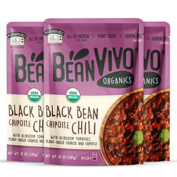 Beanvivo (Pack Of 3) Organics Plant Based Black Beans Chipotle Chili - Good Source Of Fiber - Nutritious & Microwave Meals - Glu