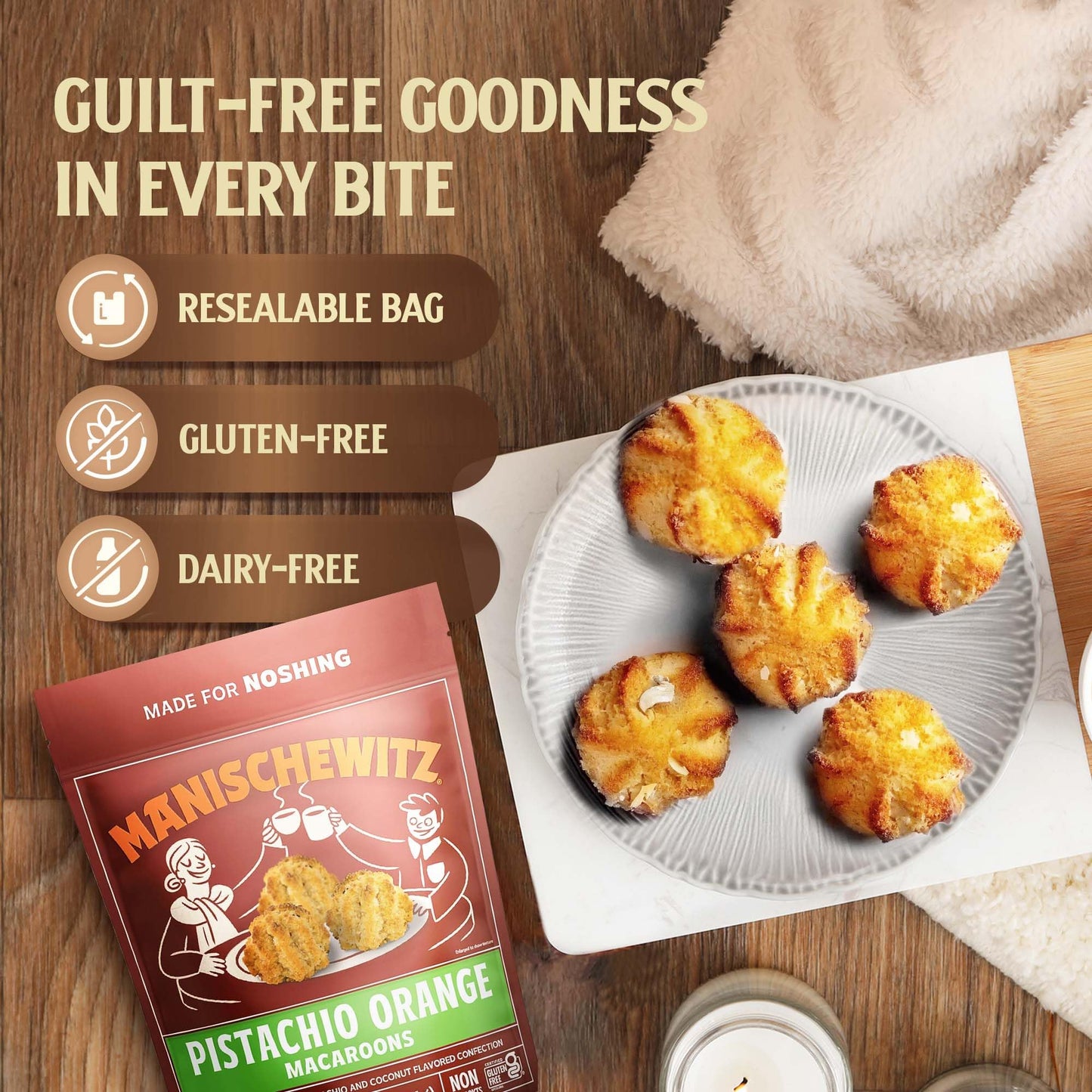 Manischewitz Pistachio Orange Macaroons, 10 Oz (2 Pack) | Coconut Macaroons | Resealable Bag | Dairy Free | Gluten Free Coconut