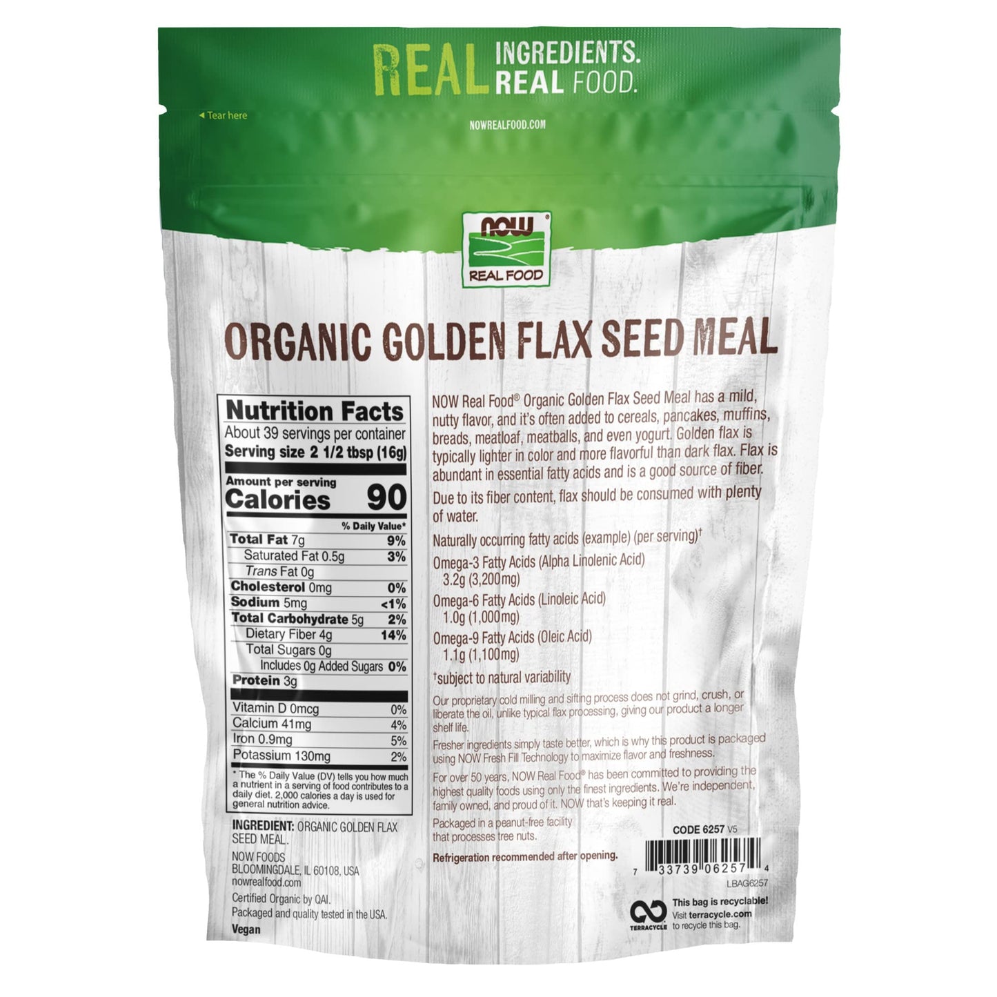 NOW Foods Organic Golden Flax Seed Meal, Non-GMO, Cold-Processed, 22 Ounce