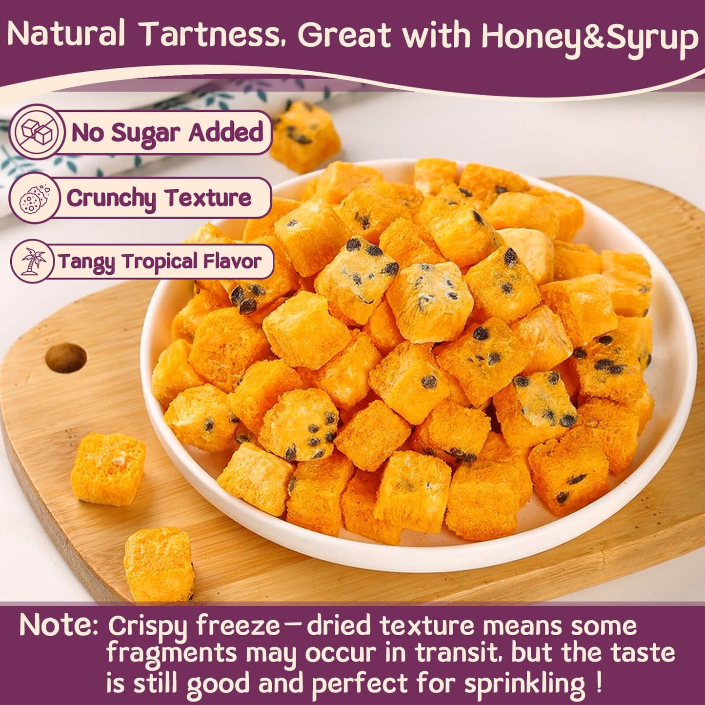 Fangkic Freeze Dried Passion Fruit, 100% Natural, No Sugar, 9 oz, Small