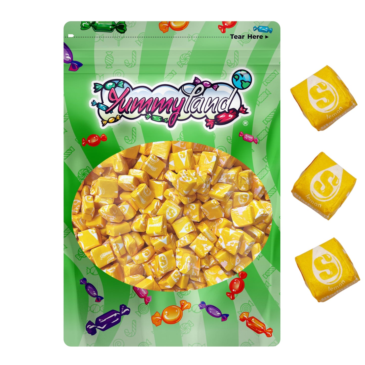 YUMMYLAND Starburst Lemon Chewy Candy - 1 LB, Yellow Soft Fruit Chews, Individually Wrapped
