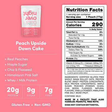 Oats Overnight Peach Upside Down Cake Breakfast Shake - 20g Protein, High Fiber, Gluten Free - 2.7 oz (Pack of 16)