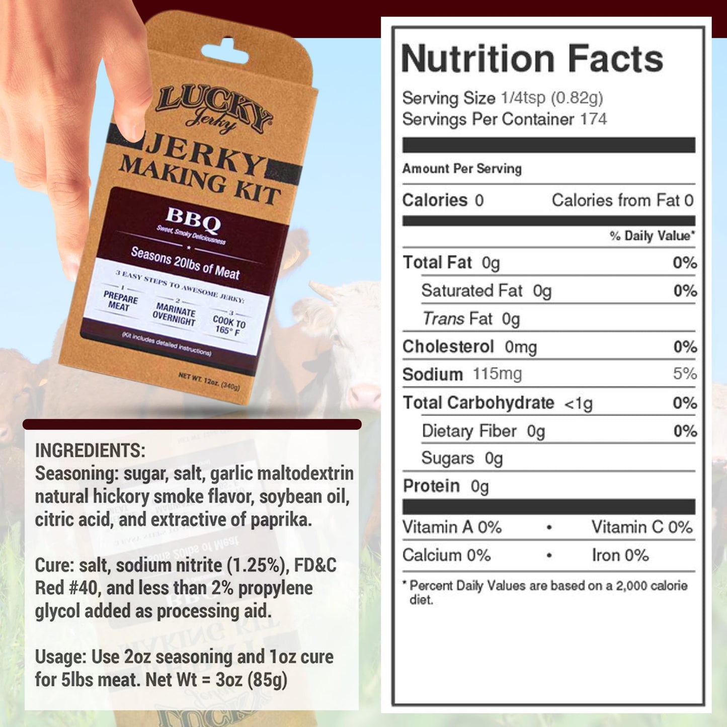 Lucky Beef Jerky BBQ DIY Jerky Seasoning Kits, 12 Ounce, Seasons 20lbs of Meat