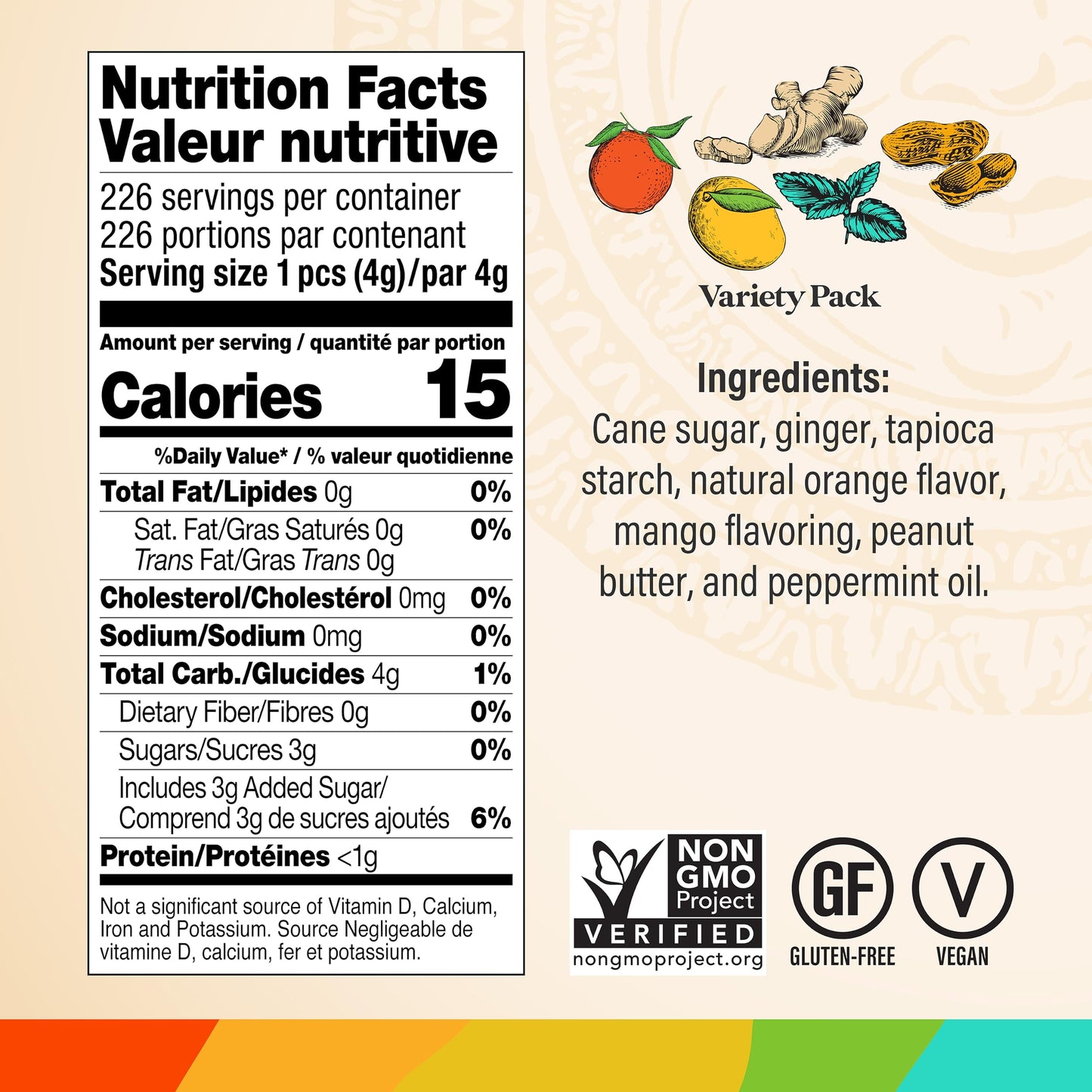 Chimes Ginger Chews Variety Pack - Original, Orange, Mango, Peppermint And Peanut Butter - 2Lb Bag