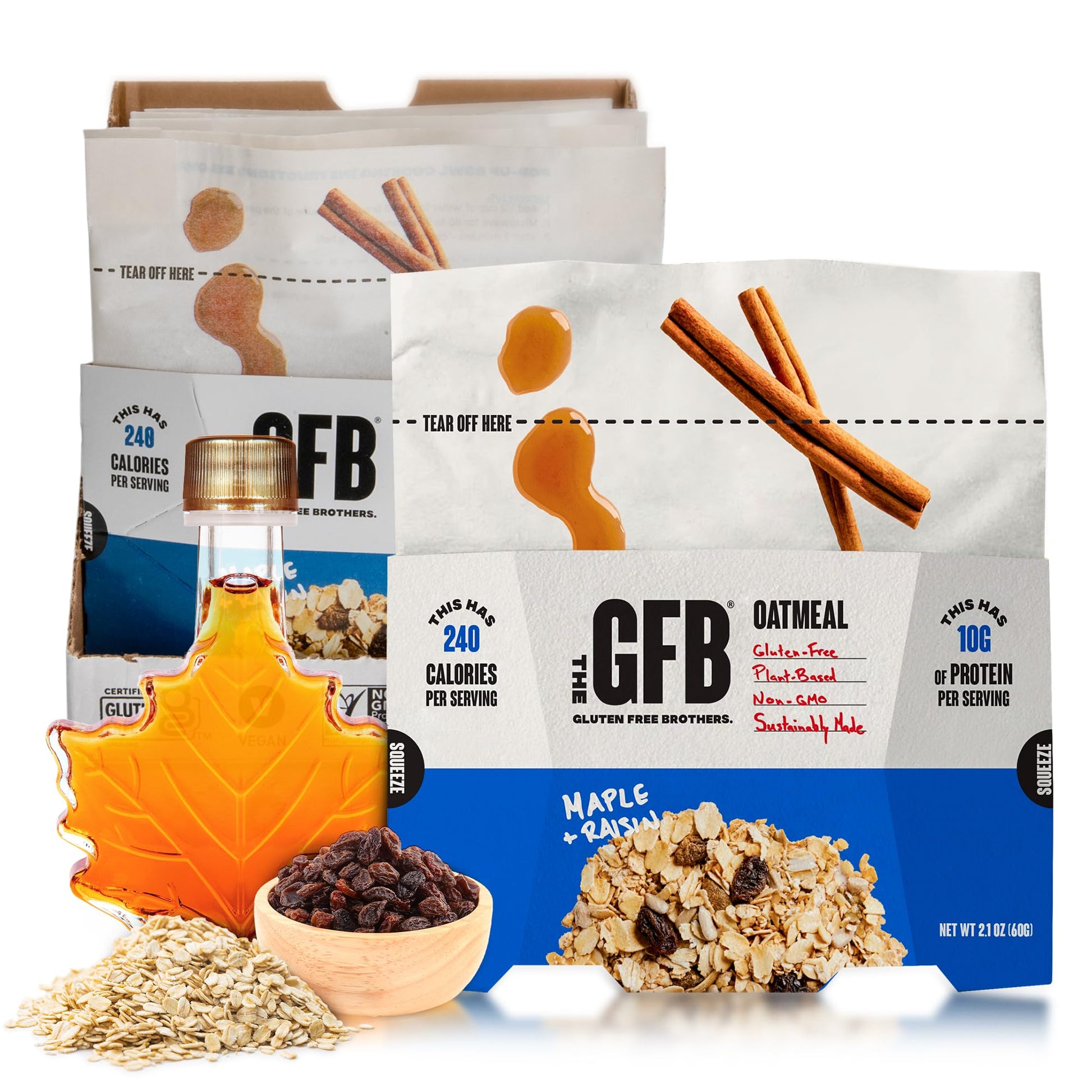 The GFB Maple Raisin Protein Oatmeal Cups - Unique Pop-Up Bowl - Gluten Free, Plant Based, Non GMO, Sustainably Made - Ridiculou