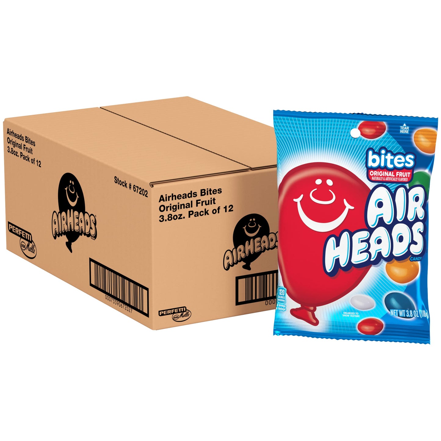 Airheads Candy Bites, Assorted Fruit Flavor, Non-Melting, 3.8 oz Bag, Pack of 12