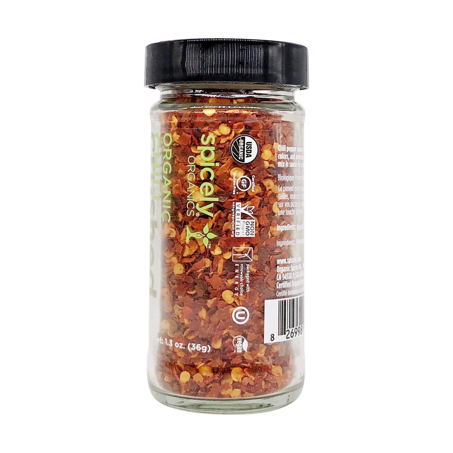 Spicely Organic Chili Pepper Crushed 1.30 Ounce Jar Certified Gluten Free