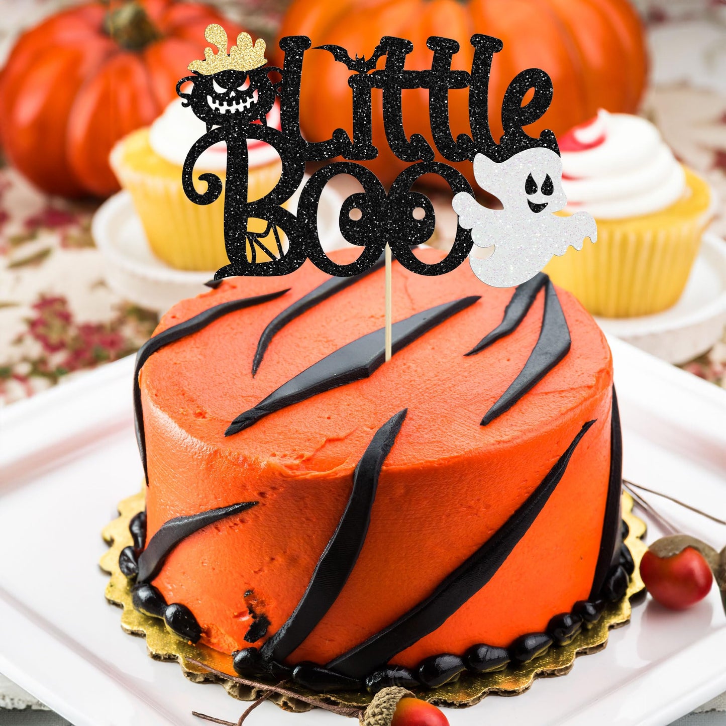 1Pc Little Boo Halloween Cake Topper Glitter Happy Boo Day Ghost Cake Pick Decoration For Baby Shower Kids Birthday Happy Hallow