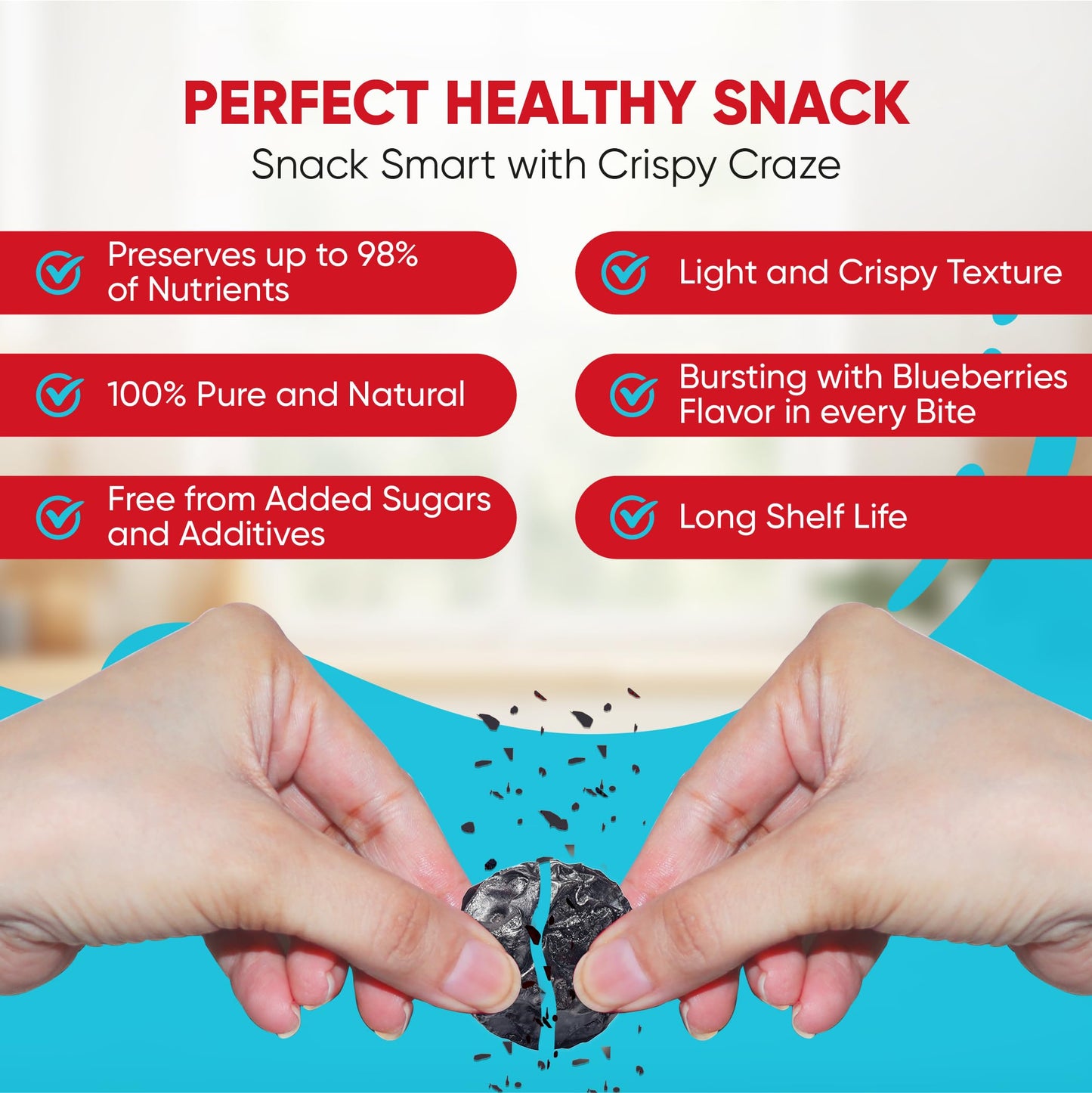 Crispy Craze Freeze Dried Blueberries (12 Snack Sized Bags, 0.52 Oz Each), Whole Blueberries Fruit Crisps, Non Gmo, Healthy Snac