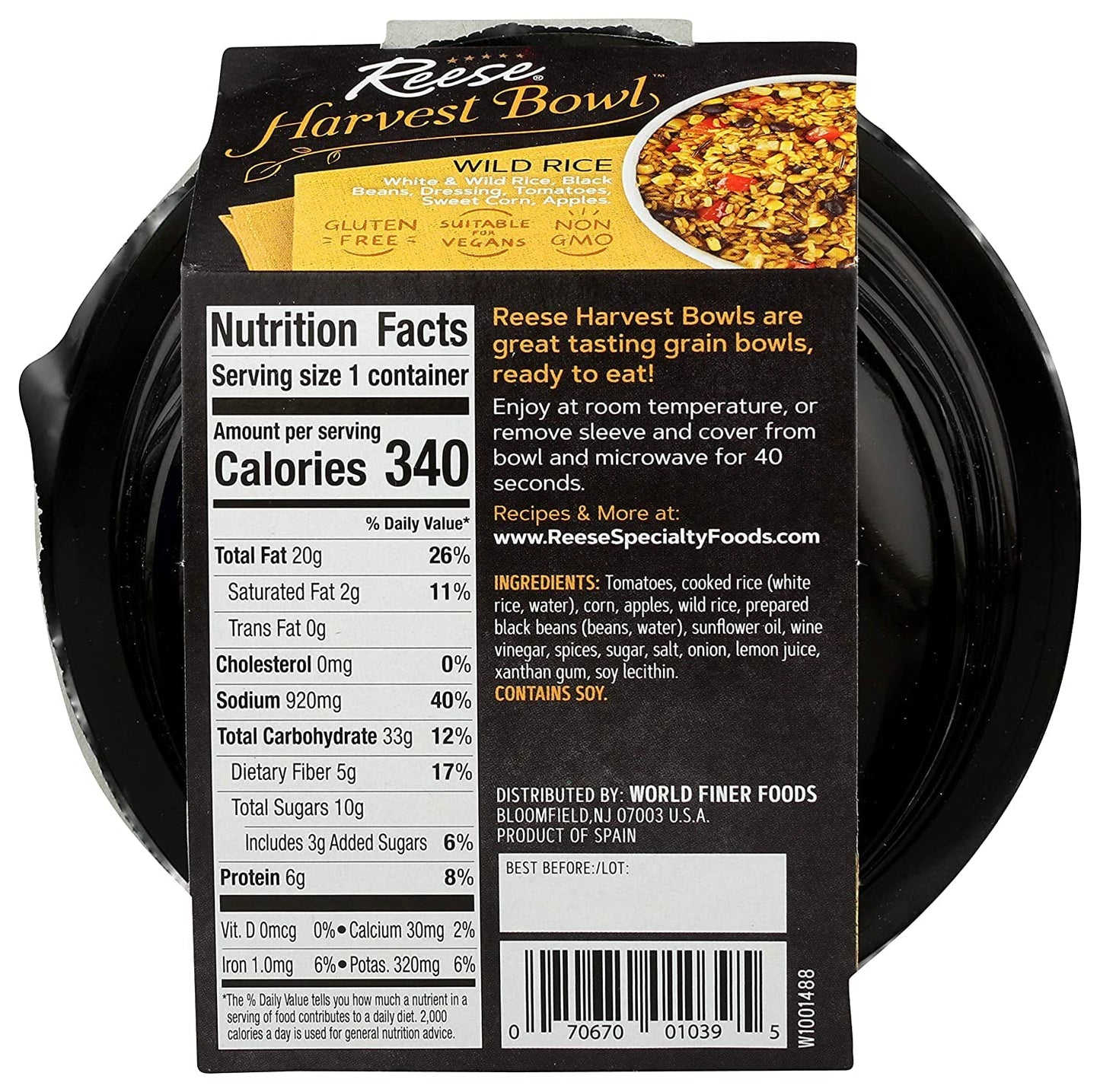 Reese Wild Rice Harvest Bowl | Black Beans, Tomatoes, Corn | High In Fiber & Protein (Pack Of 8)