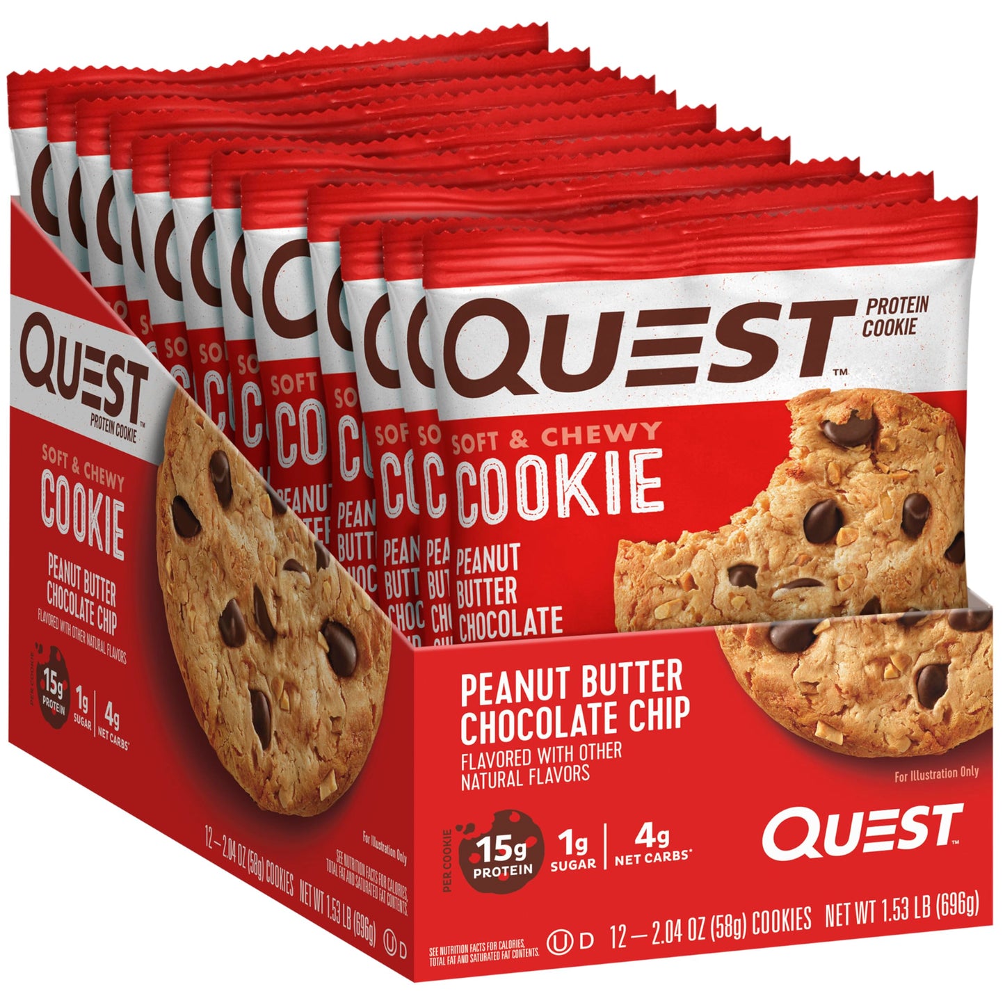 Quest Nutrition High Protein Cookie, Peanut Butter Chocolate Chip, Keto Friendly, Low Carb, 12 Count (Pack of 1), Model QPCCPB12M6