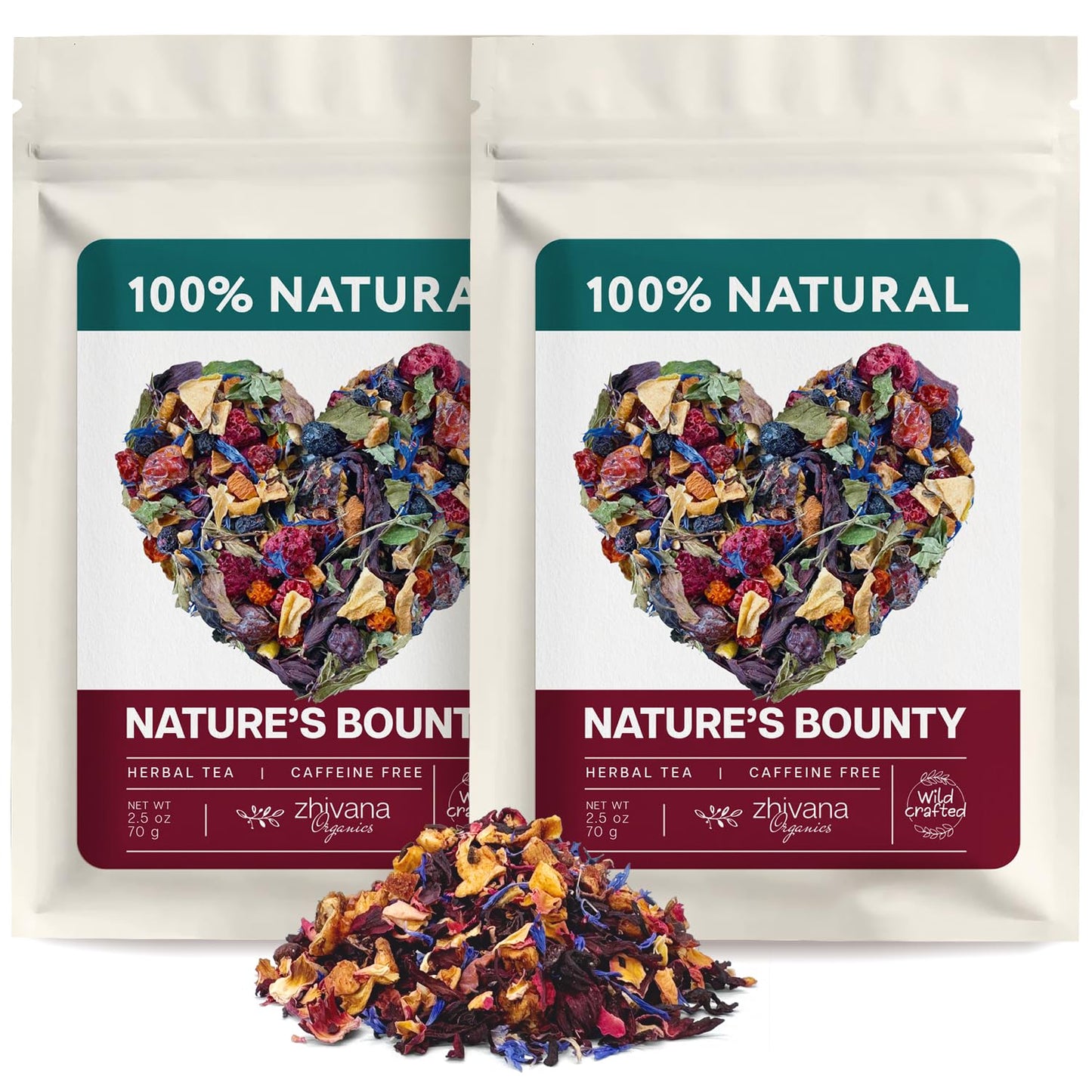 Zhivana Organics Loose Leaf Fruit Tea - Wild Berries - Naturally Caffeine Free - 2 Pack (8 oz)