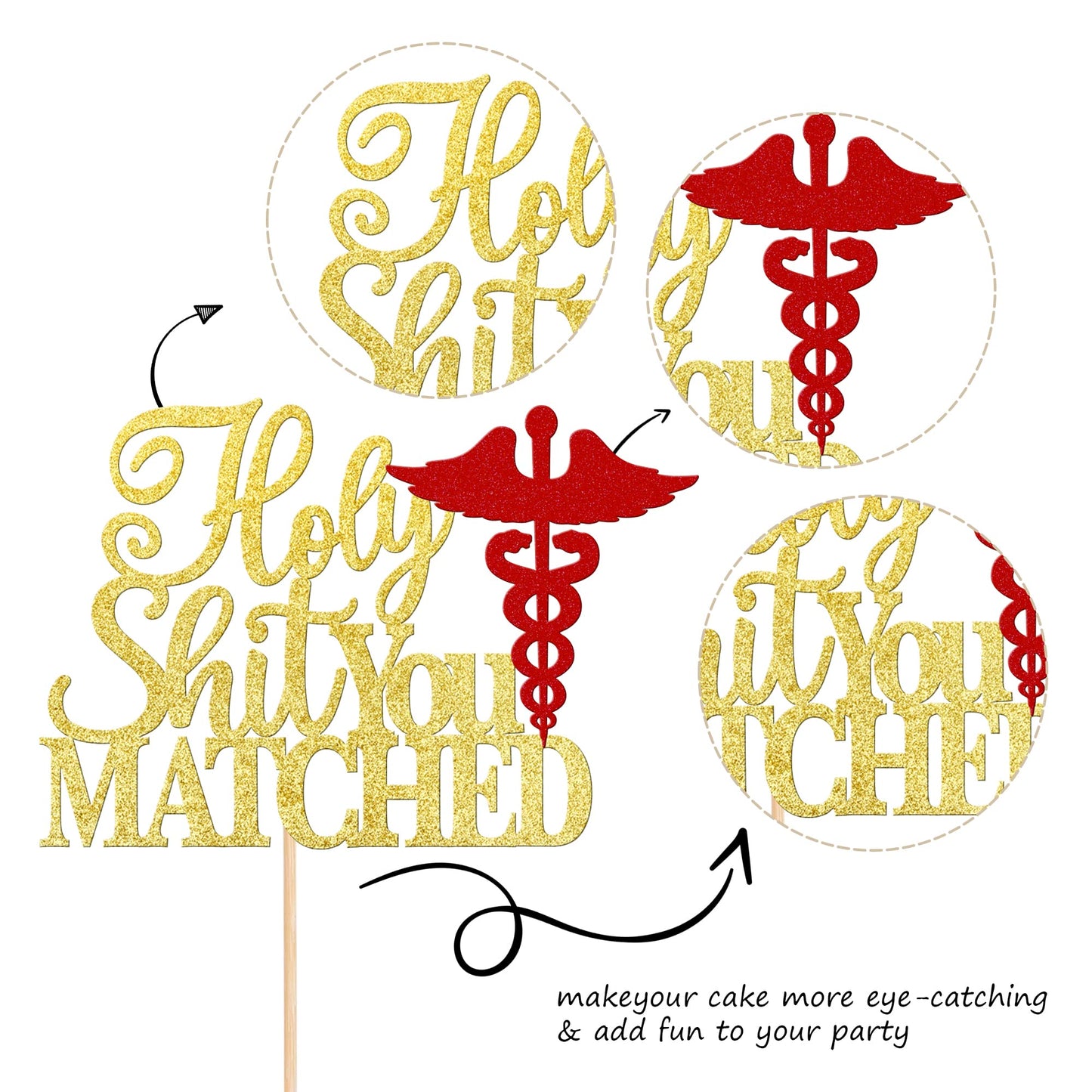 1 Pcs Holy Shit You Matched Cake Topper Glitter Doctor Nursing Birthday Cake Pick For Medical Rn Theme Nurse Birthday Party Cake