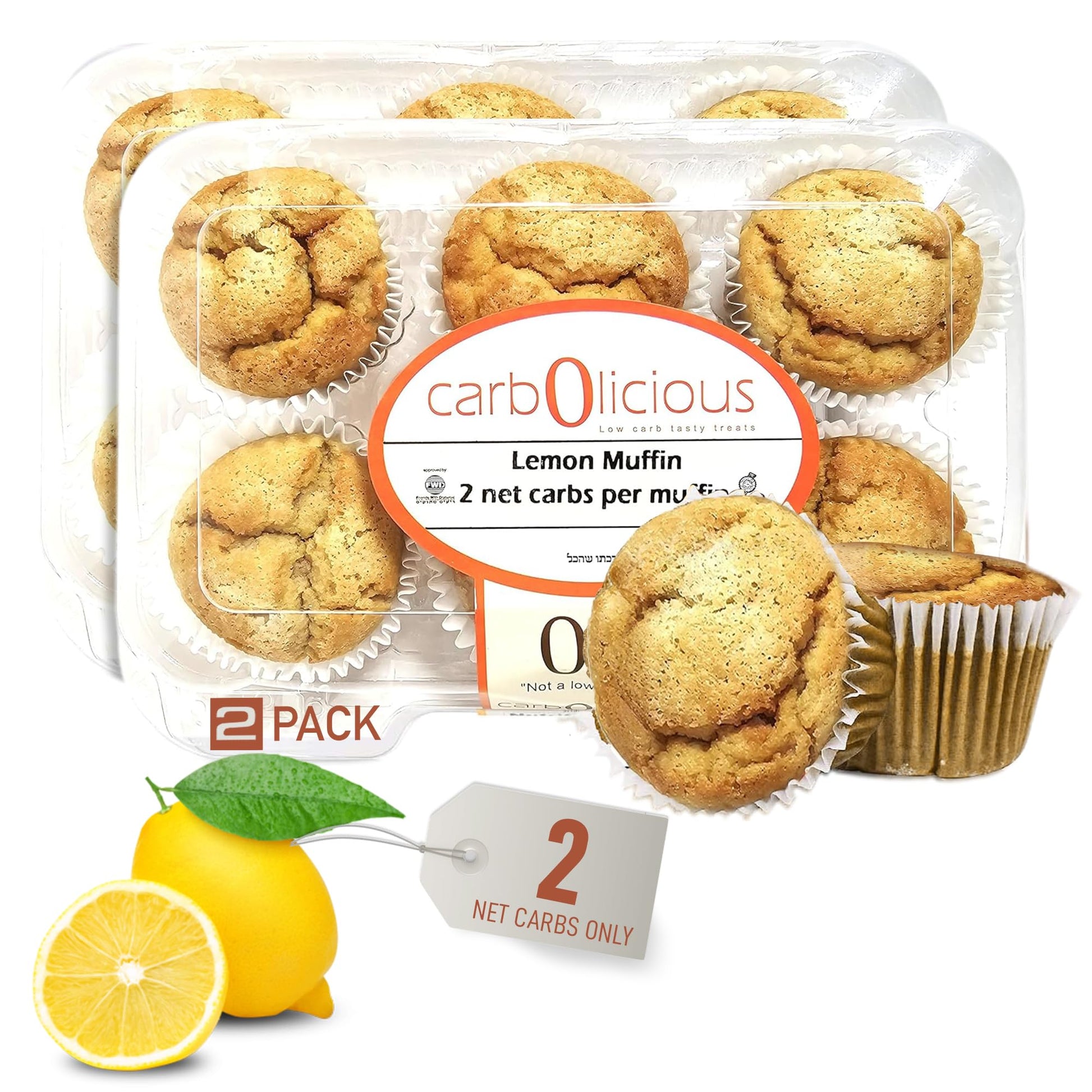Low Carb Lemon Muffins 12 Pcs (2-Pack) By Carb-O-Licious - Delicious Keto Mini Muffins With Only 2 Net Carbs  9G Protein - Sugar Free Cupcake Style Healthy Snack Made  Almond Flour  Low-Carb Treat