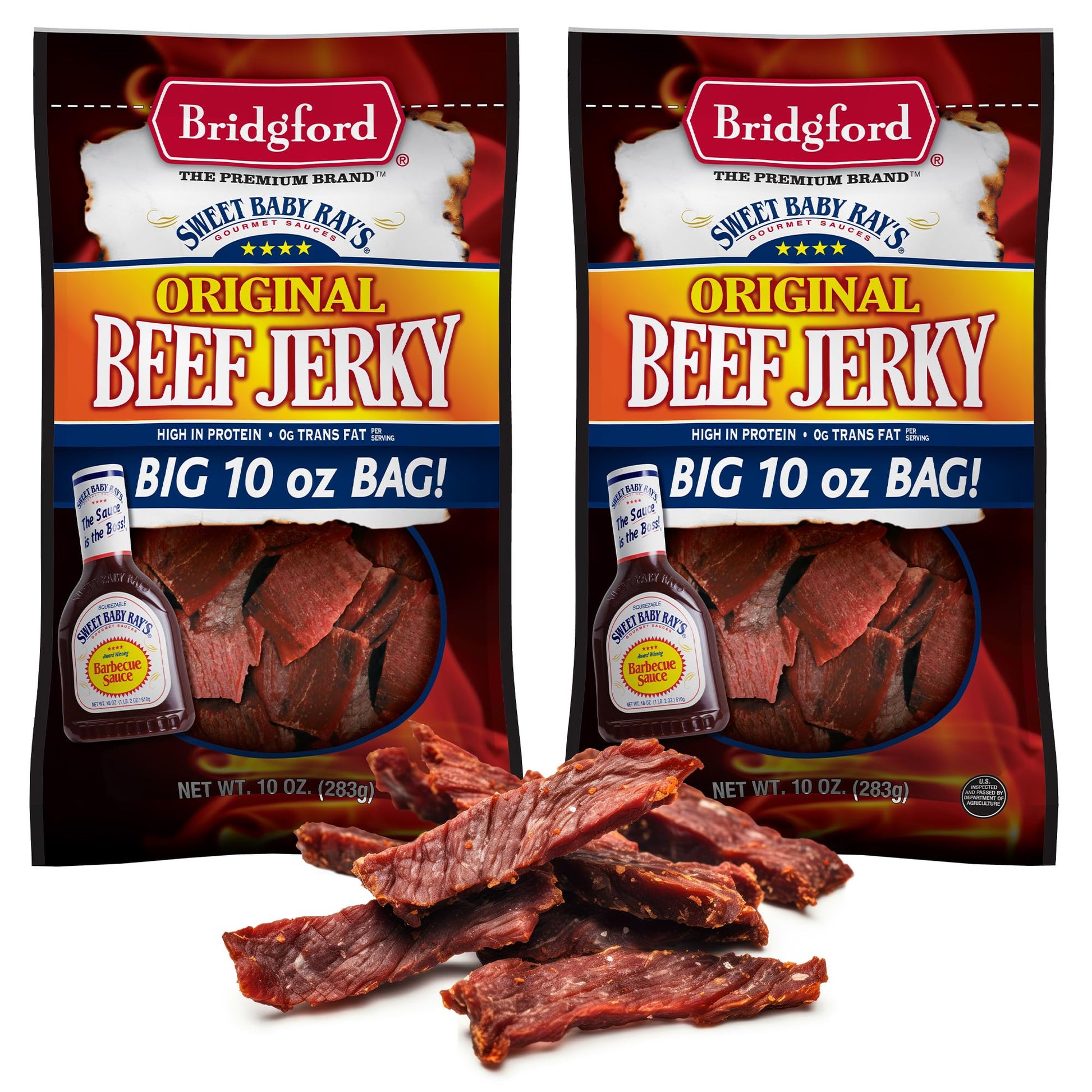 Bridgford Beef Jerky Original, High Protein, Ready-to-Eat Snacks, 2 Pack