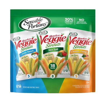 Sensible Portions Veggie Straws Multi-Pack, Sea Salt, Zesty Ranch, And Cheddar Cheese Flavor, Gluten-Free Chips, Individual Snac