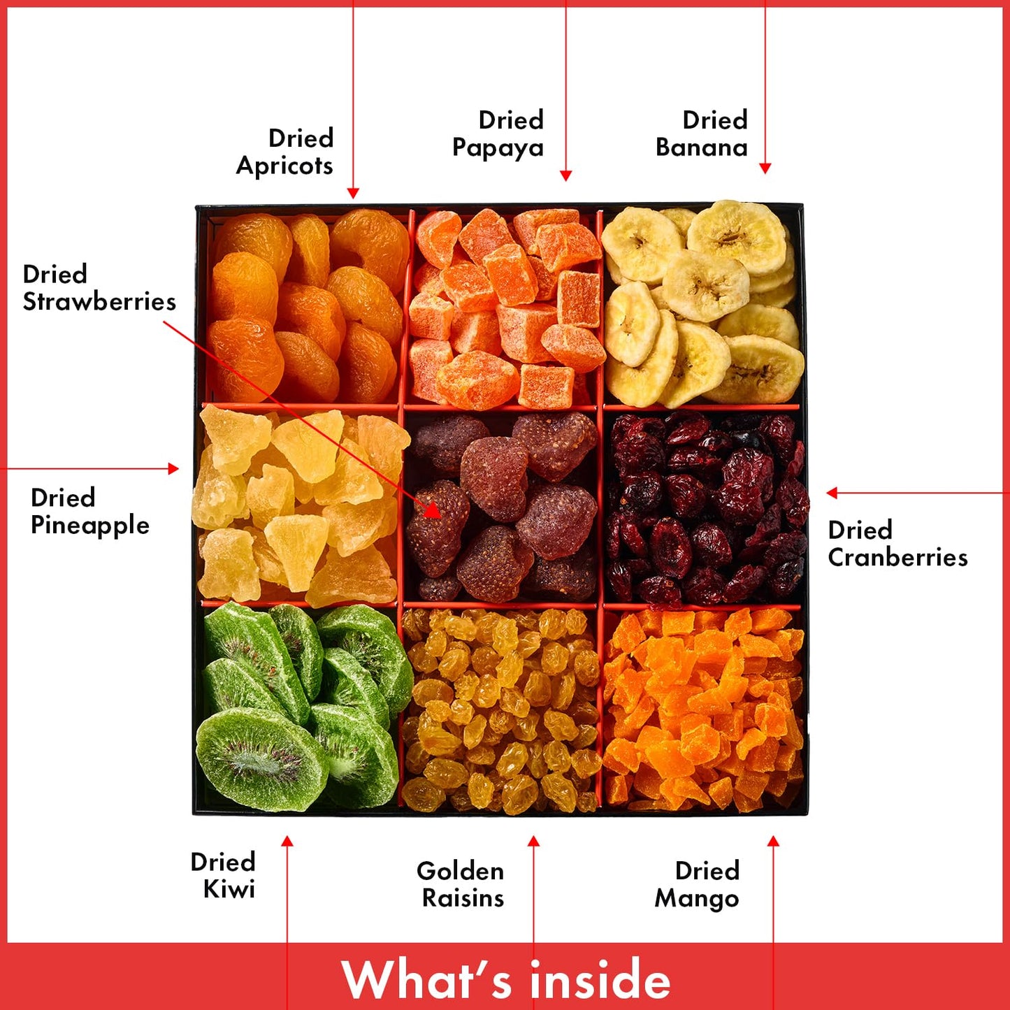 Dried Fruit Gift Basket - 9 Sectional - Tropical Fruit Arrangment, Gourmet Gift Basket - Healthy Gourmet Snack Box - For Men/Wom