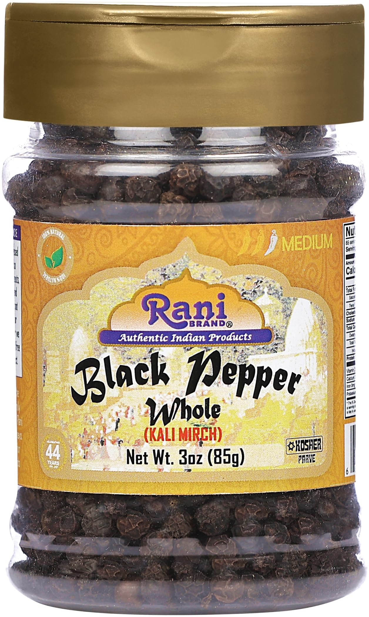 Rani Black Pepper Whole (Peppercorns), Premium MG-1 Grade, 3oz PET Jar, Gluten Friendly, Non-GMO, Kosher, Product of Vietnam