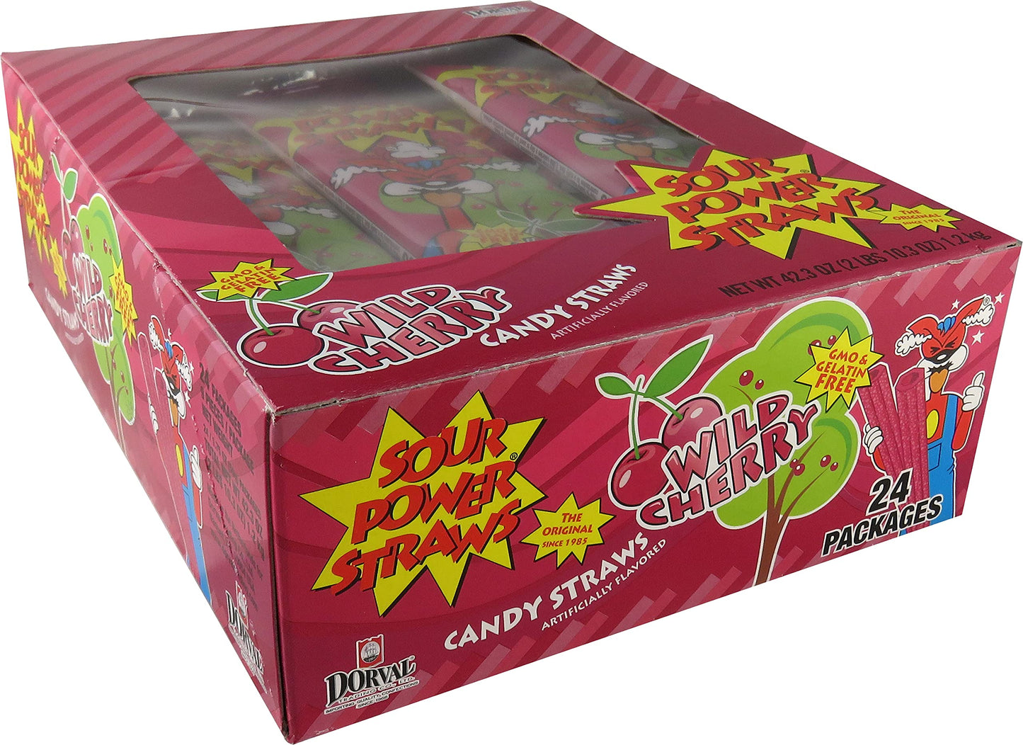 Sour Power Candy Straws, Wild Cherry, 1.75 Oz (Pack Of 24)