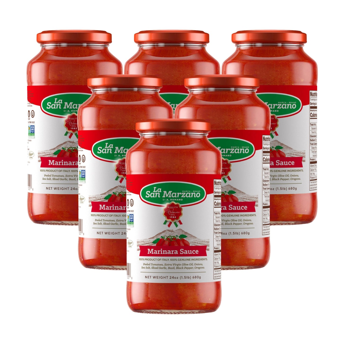 La San Marzano Marinara Sauce, All Natural, Non-GMO, Vegan, Gluten Free, 24 oz, Pack of 6
