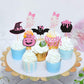 Ercadio 36 Pack Spooky One Cupcake Toppers Glitter Pink Halloween Cupcake Toppers Ghost Pumpkin Witch Hat Cupcake Picks For Hall