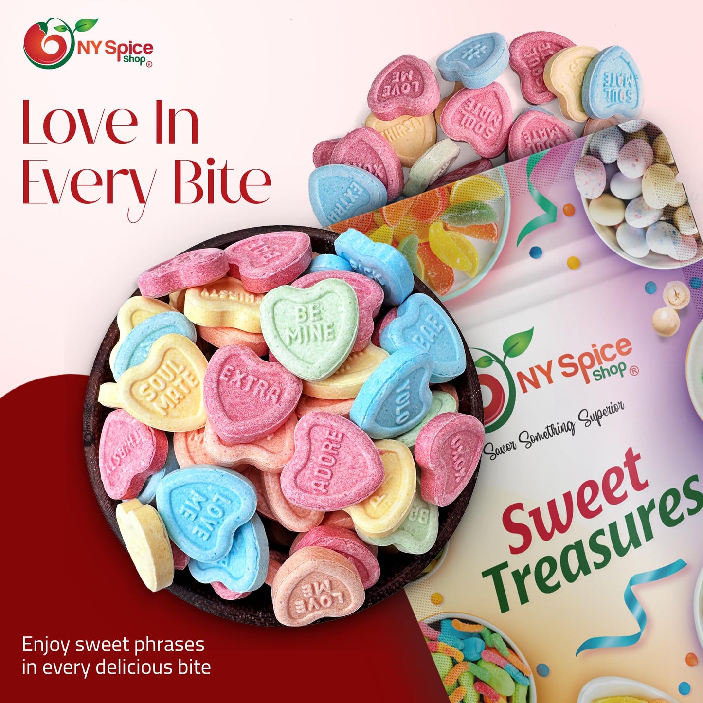 Ny Spice Shop Conversation Hearts Candy - 1 Pound Conversation Hearts Shaped Candy Bulk - Sweet Tarts For Goodie Bags - Candy Va