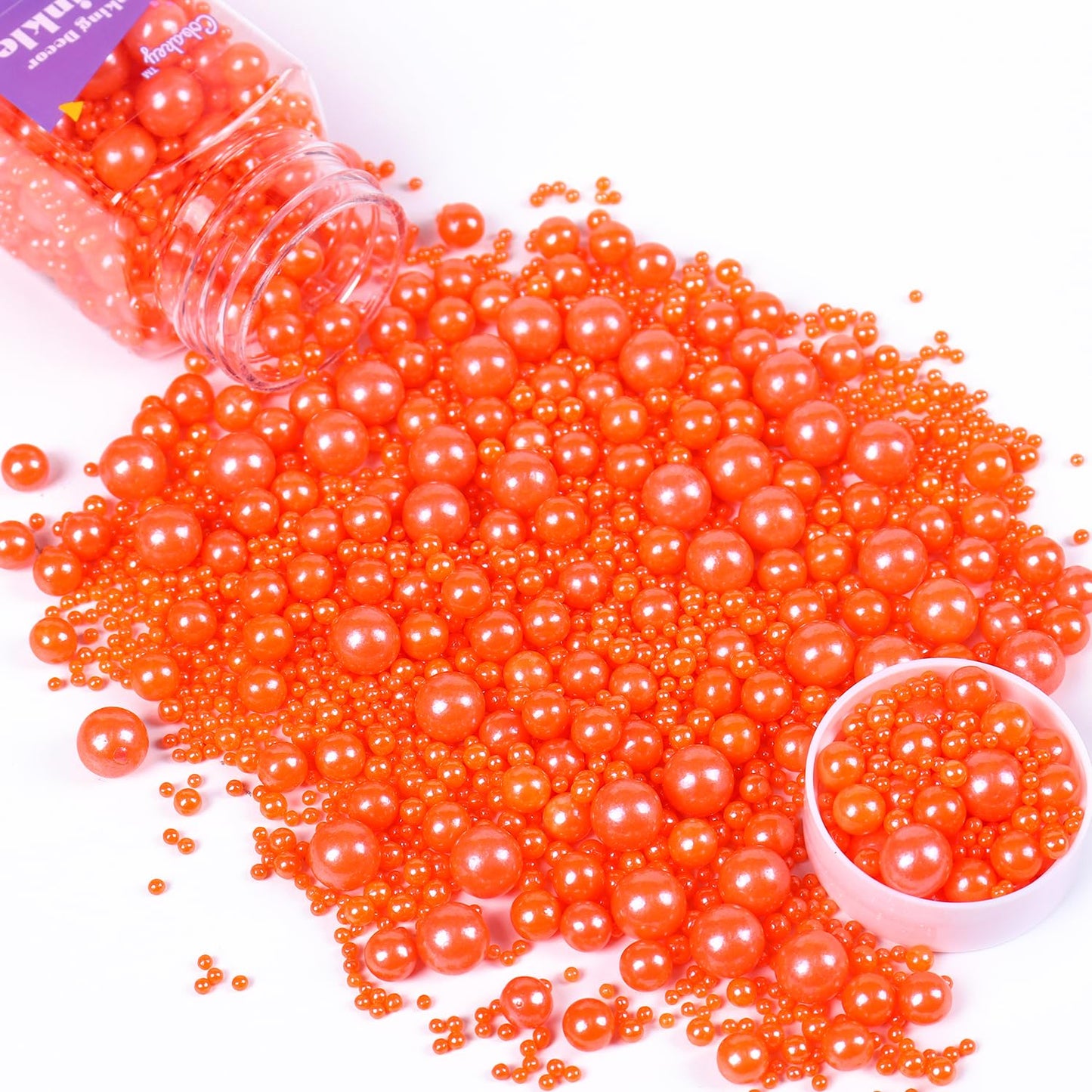 Cobakey Orange Sprinkles For Cake Decorations 3.52 Ounce Edible Pearl Sugar Sprinkles For Cupcake Toppers Wedding Party Valentin
