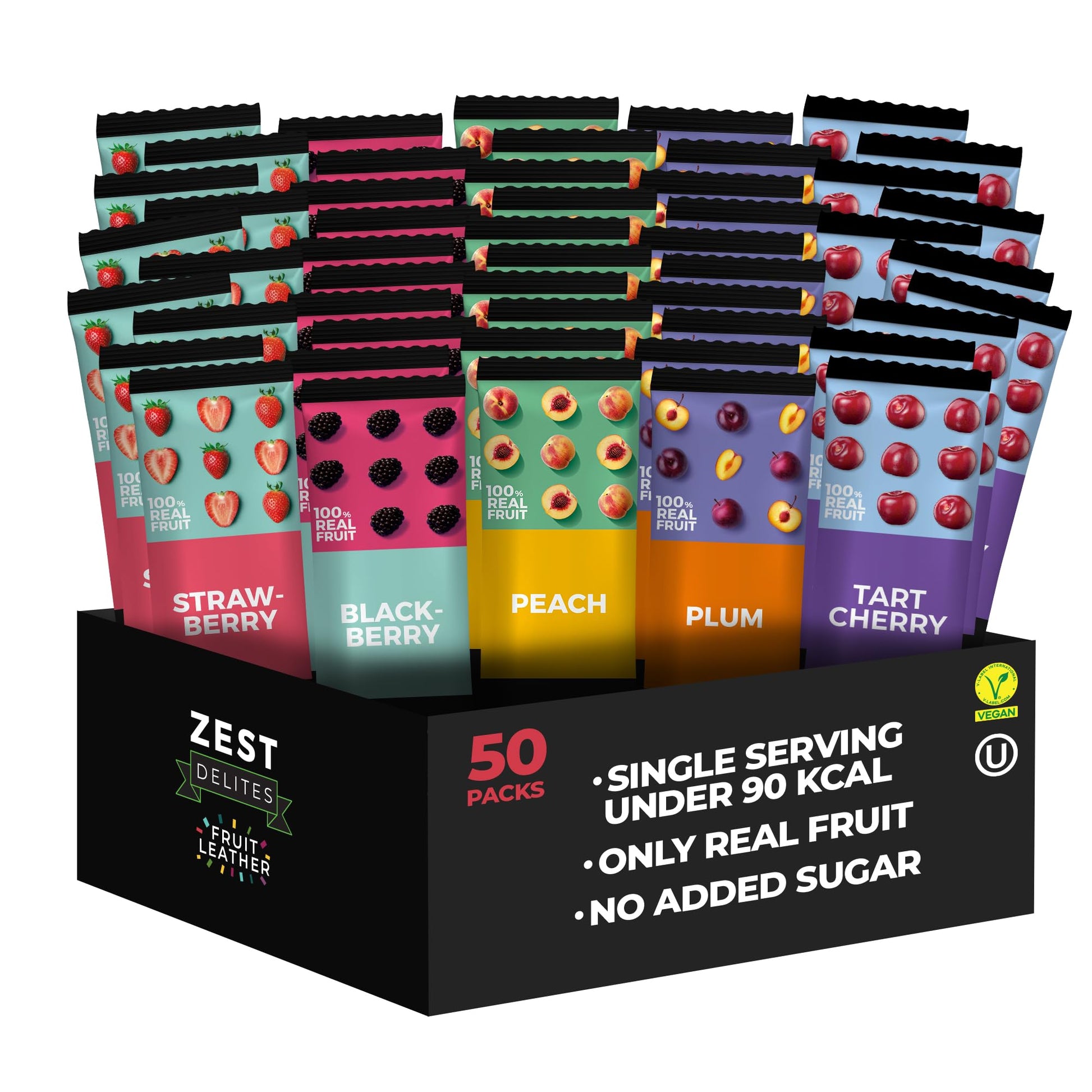 Fruit Snacks By Zest Dprofessionals  Fruit Leather Bars  Healthy Snacks For 18+ Uses & Kids  Vegan  Apple-Based  Strawberry  Peach  Blackberry  Plum  Tart Cherry  Bulk 0.88 Oz X 50