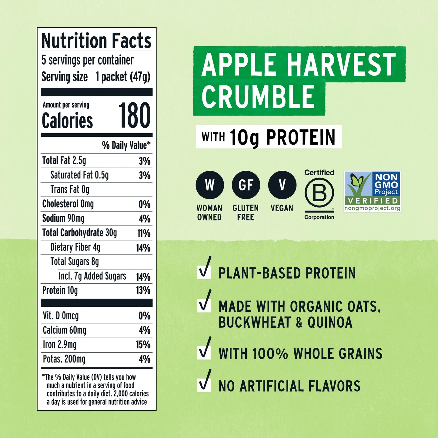 Purely Elizabeth Creamy & Hearty Protein Instant Oatmeal, Apple Harvest Crumble, Vegan Friendly, Organic, Gluten Free & Non-GMO,