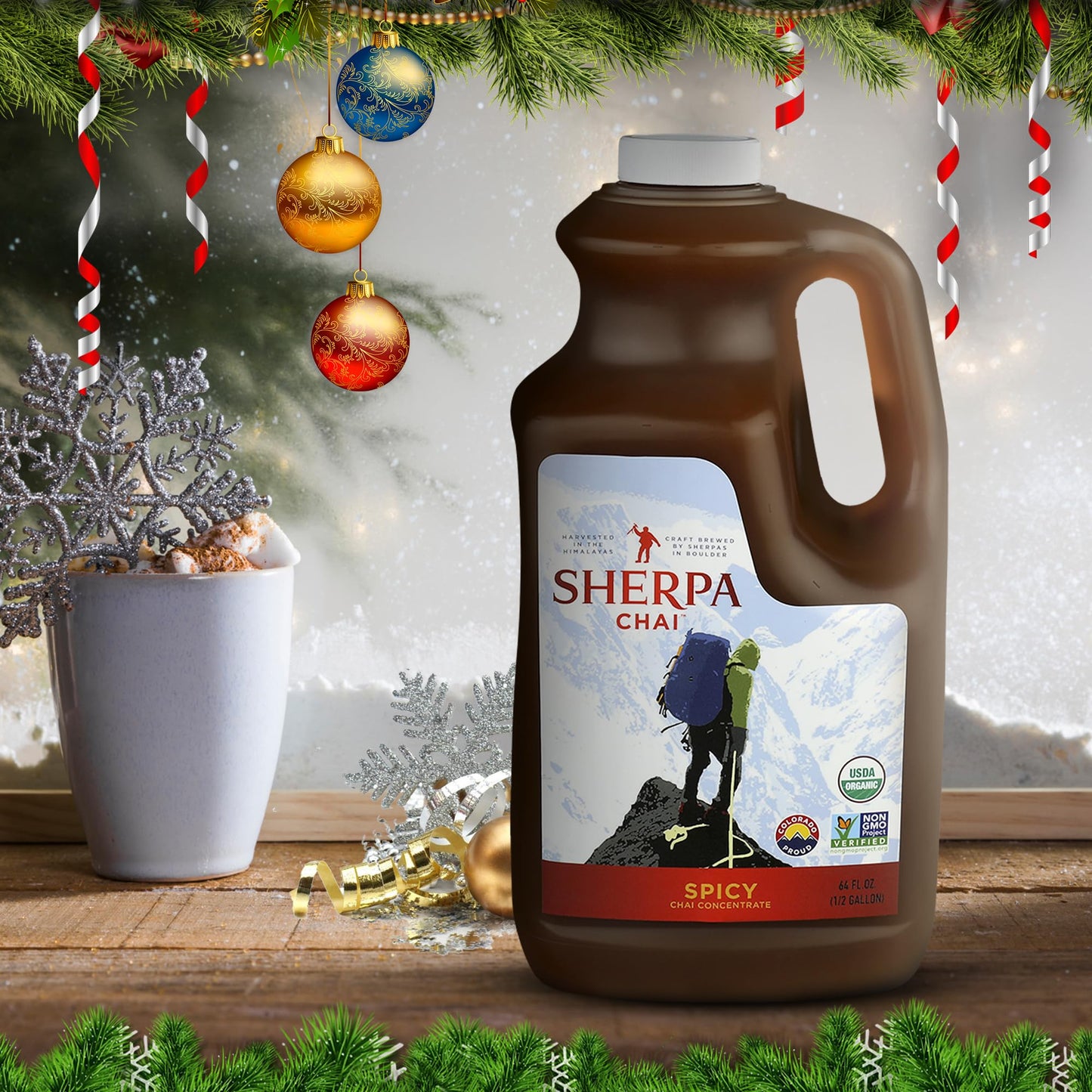 Sherpa Chai Organic Chai Tea Concentrate, Himalayan Black Tea with Ginger, 64 Fl Oz