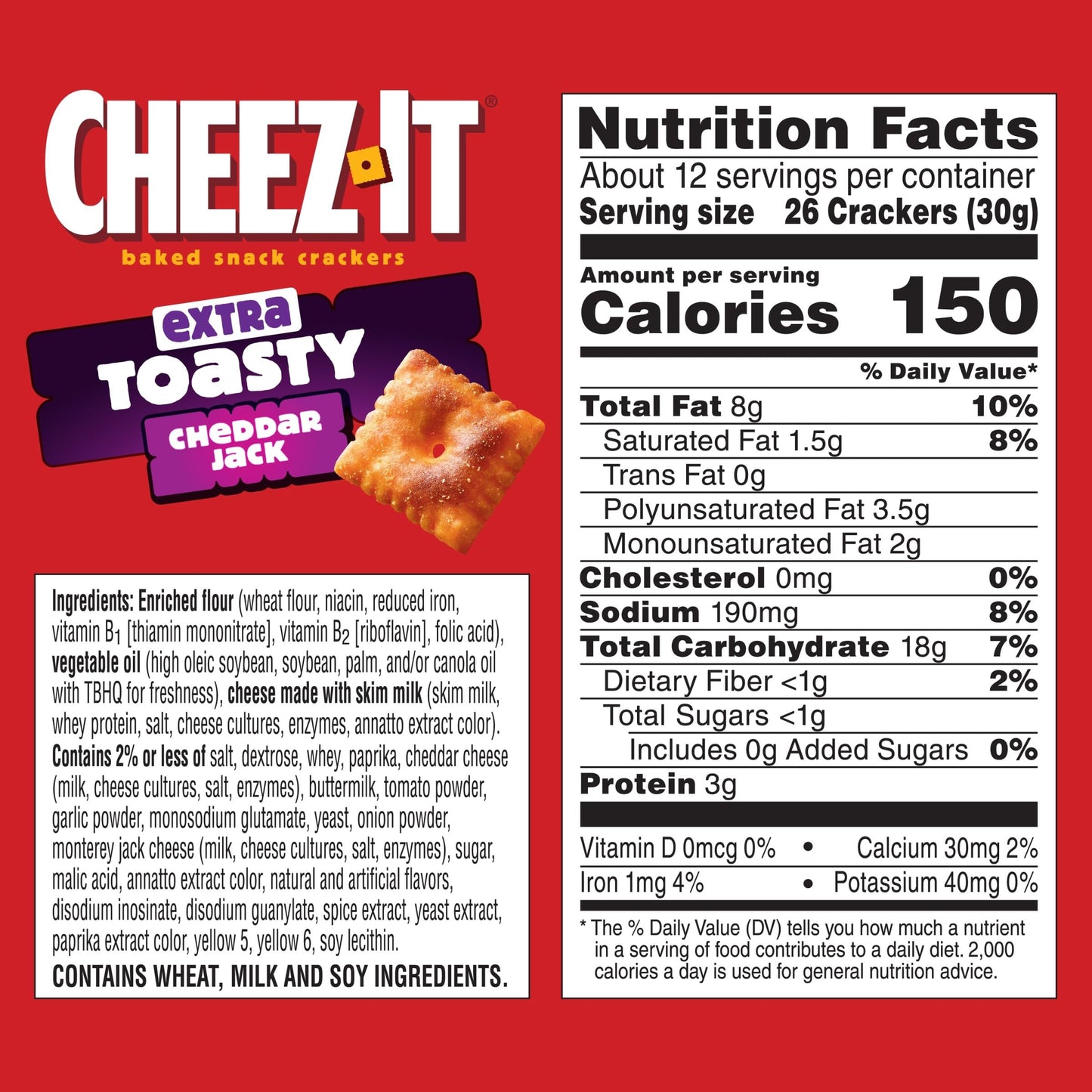 Cheez-It Cheese Crackers, Baked Snack Crackers, Kids Snacks, Extra Toasty Cheddar Jack, 12.4oz Box (1 Box)