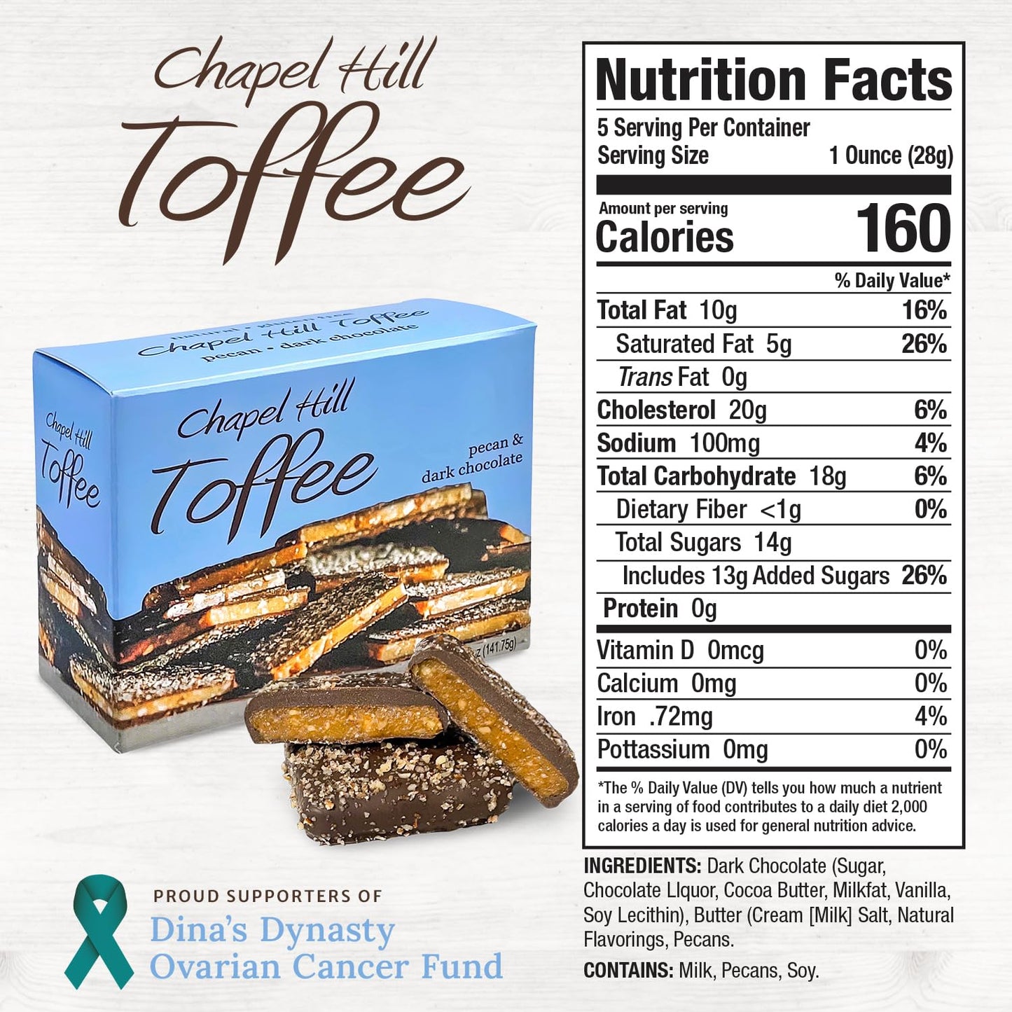 Chapel Hill Toffee Dark Chocolate Pecan Toffee 5 Oz