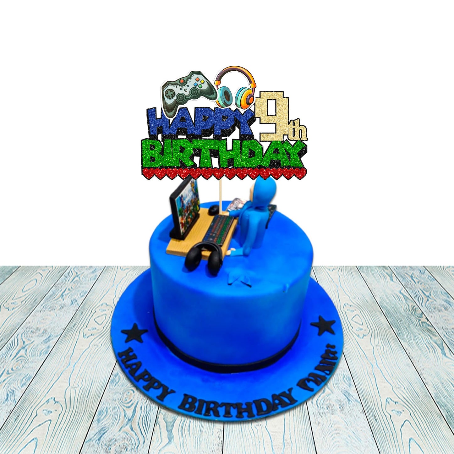 Ephlyn 1Pcs Video Game Happy 9Th Birthday Cake Topper Glitter Video Game Cake Pick Game On Controllers Nine Cheers To 9 Years Ca