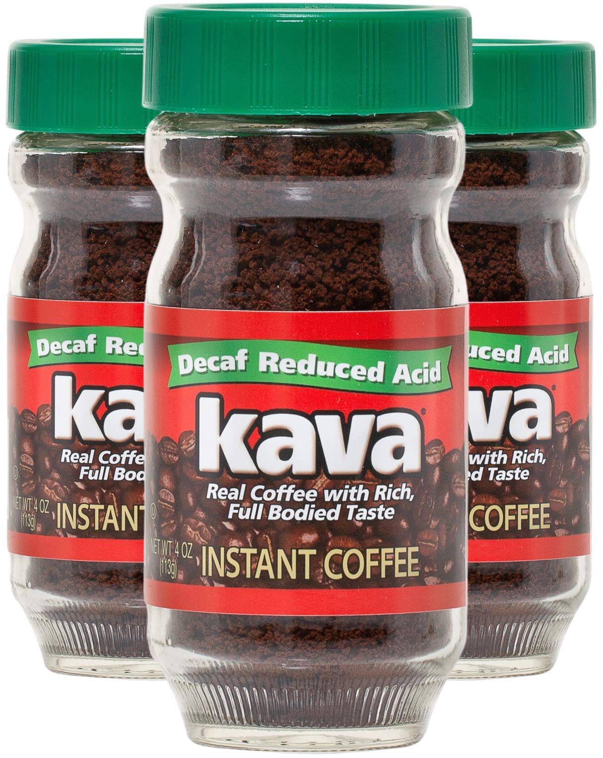 Kava Decaf Acid Reduced Instant Coffee, 4 Ounce Jar (Pack Of 3)